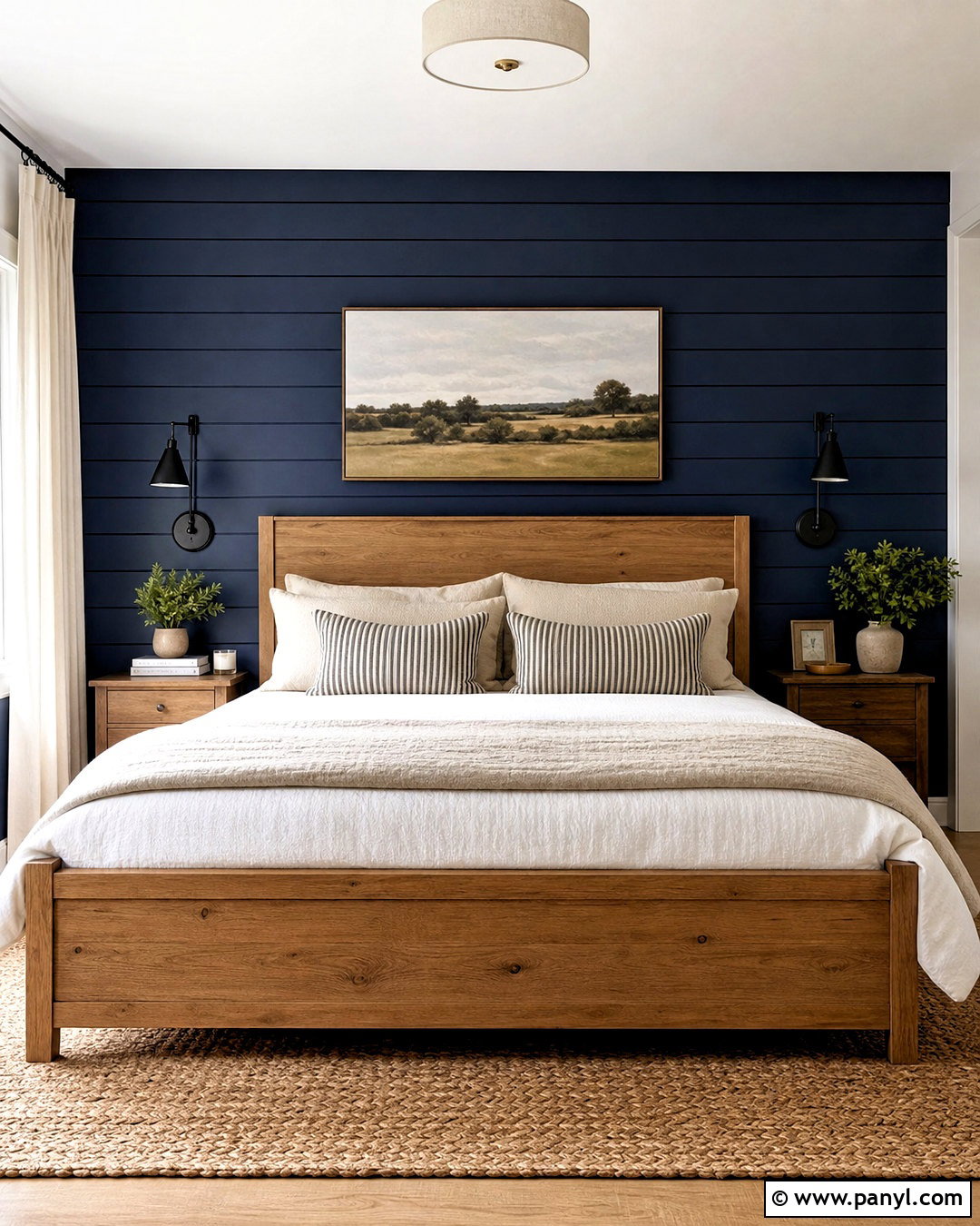 Navy Blue Modern Farmhouse Feature Wall - 20 navy blue feature wall bedroom ideas