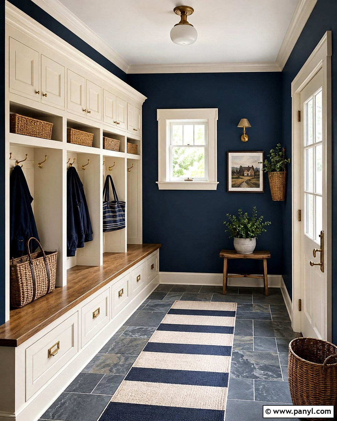 Navy Blue Mudroom Walls With Cream Cabinets - 20 Navy Blue And Cream Walls