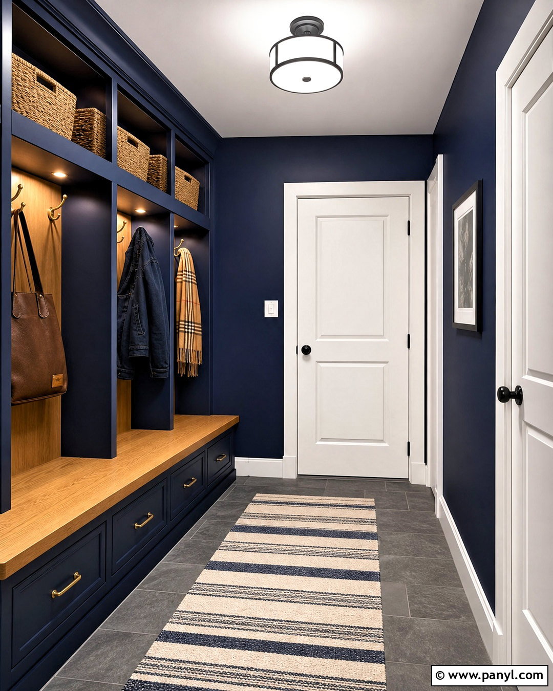 Navy Blue Mudroom With Built-In Storage - 20 navy blue wall paint ideas