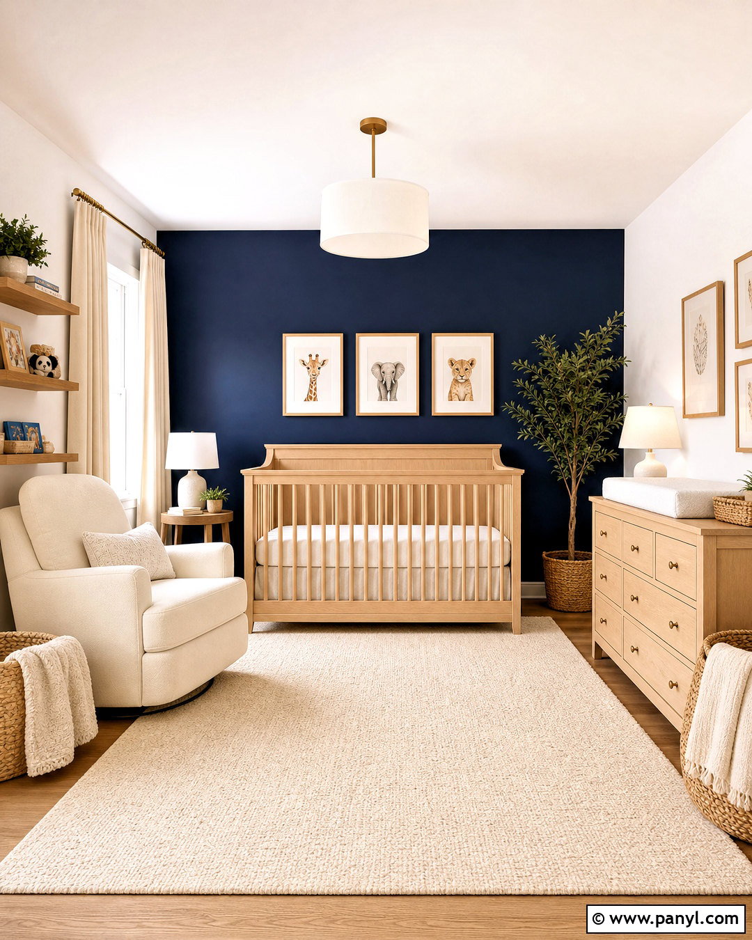 Navy Blue Nursery With Natural Wood - 20 navy blue wall paint ideas