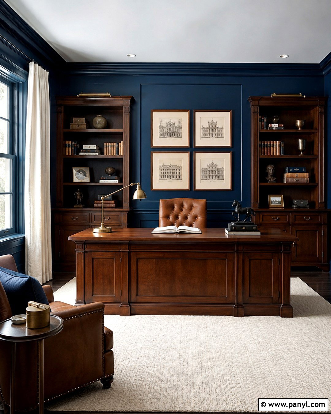 Navy Blue Office Walls With Walnut Furniture - 20 Blue Paint For Office Walls