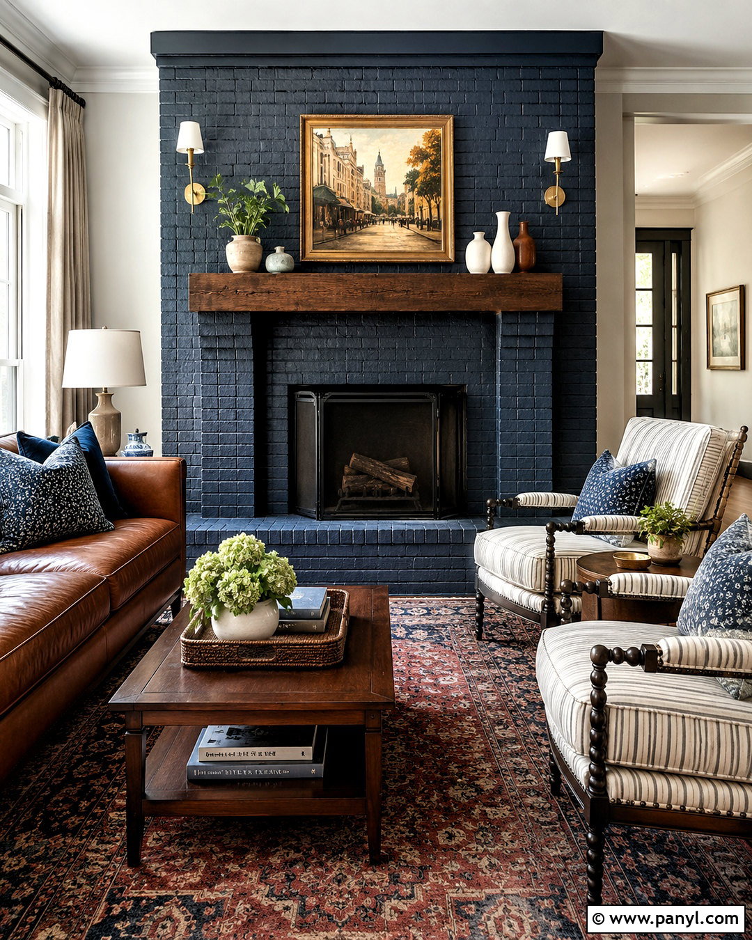 Navy Blue Painted Brick Fireplace - 20 painted brick fireplace makeover ideas