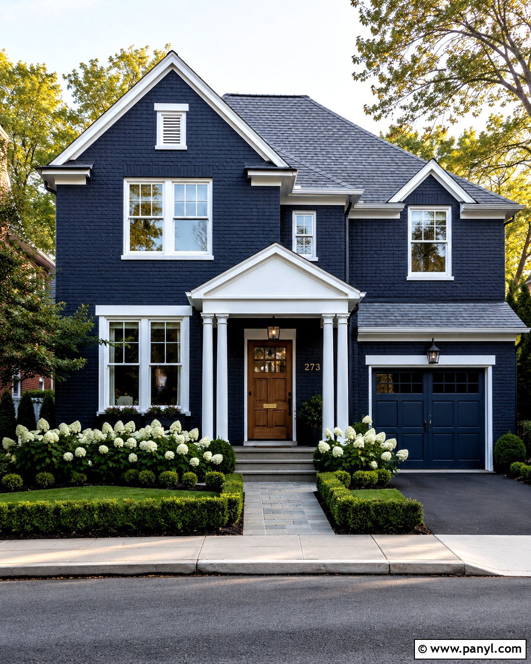 Navy Blue Painted Brick House - 20 painted brick house before and after ideas