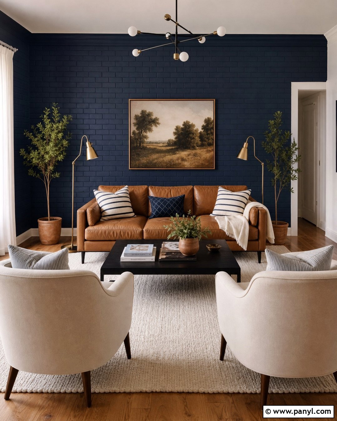 Navy Blue Painted Brick Living Room - 20 Blue Painted Brick Wall Ideas