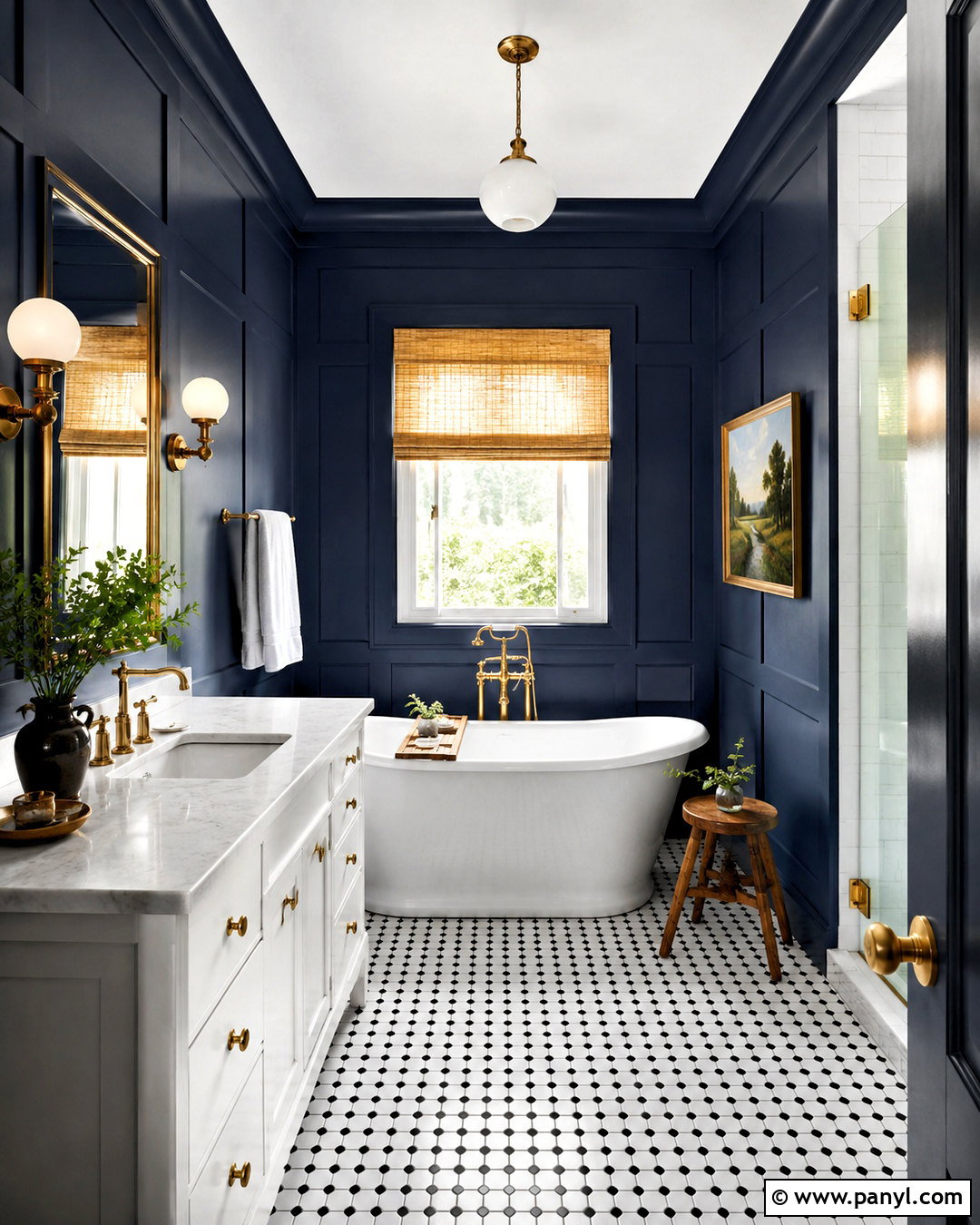 Navy Blue Paneled Bathroom - 20 moody blue bathroom ideas