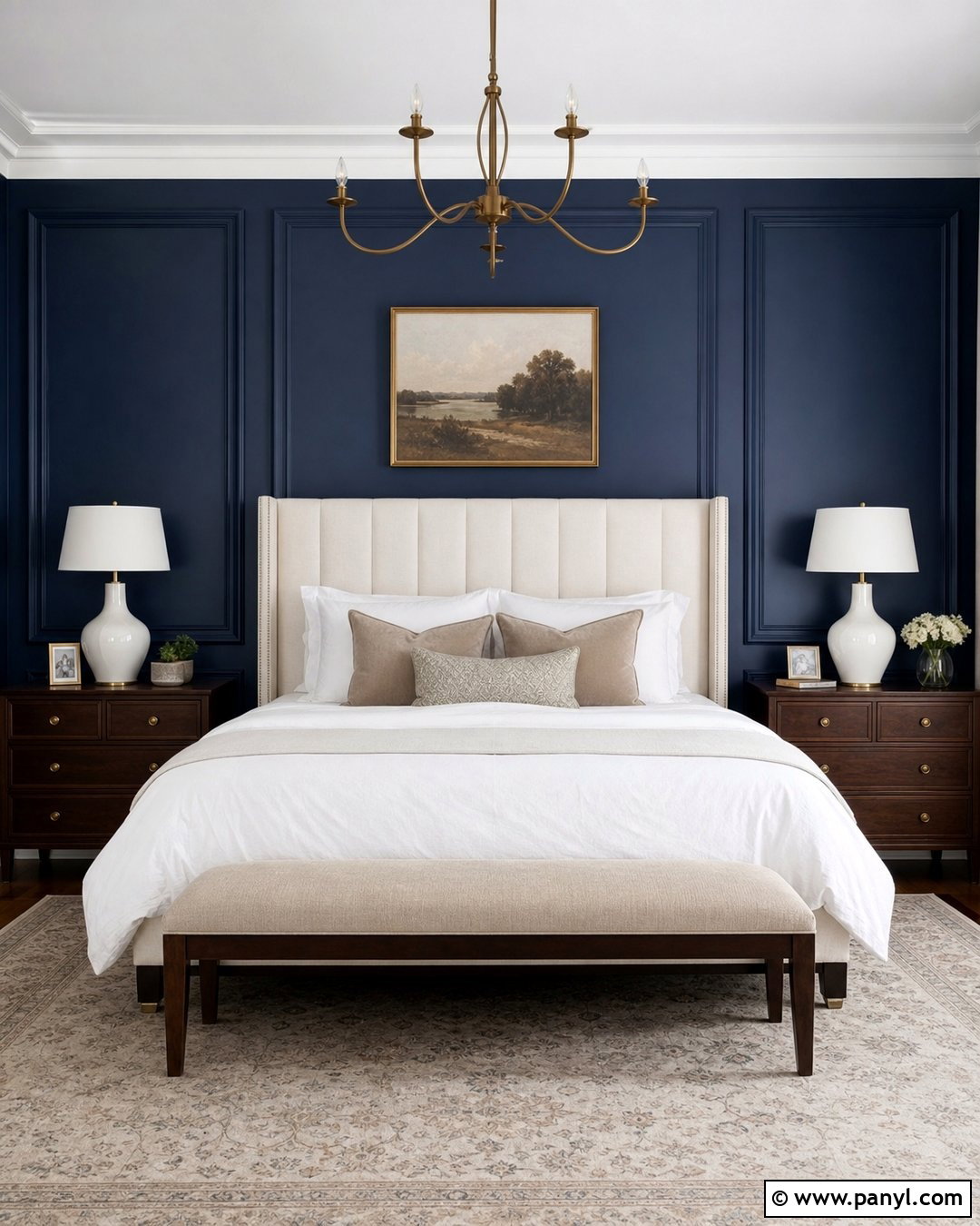 Navy Blue Paneled Bedroom Accent Wall - 35 Navy Blue Accent Wall Ideas