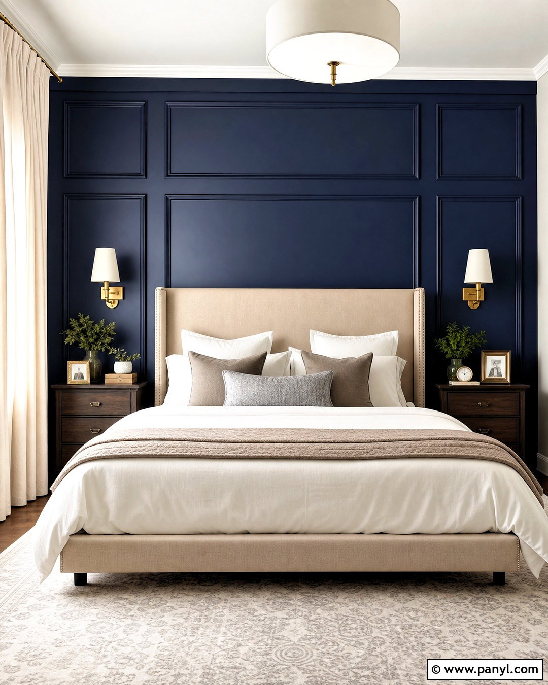 Navy Blue Paneled Feature Wall - 20 navy blue feature wall bedroom ideas