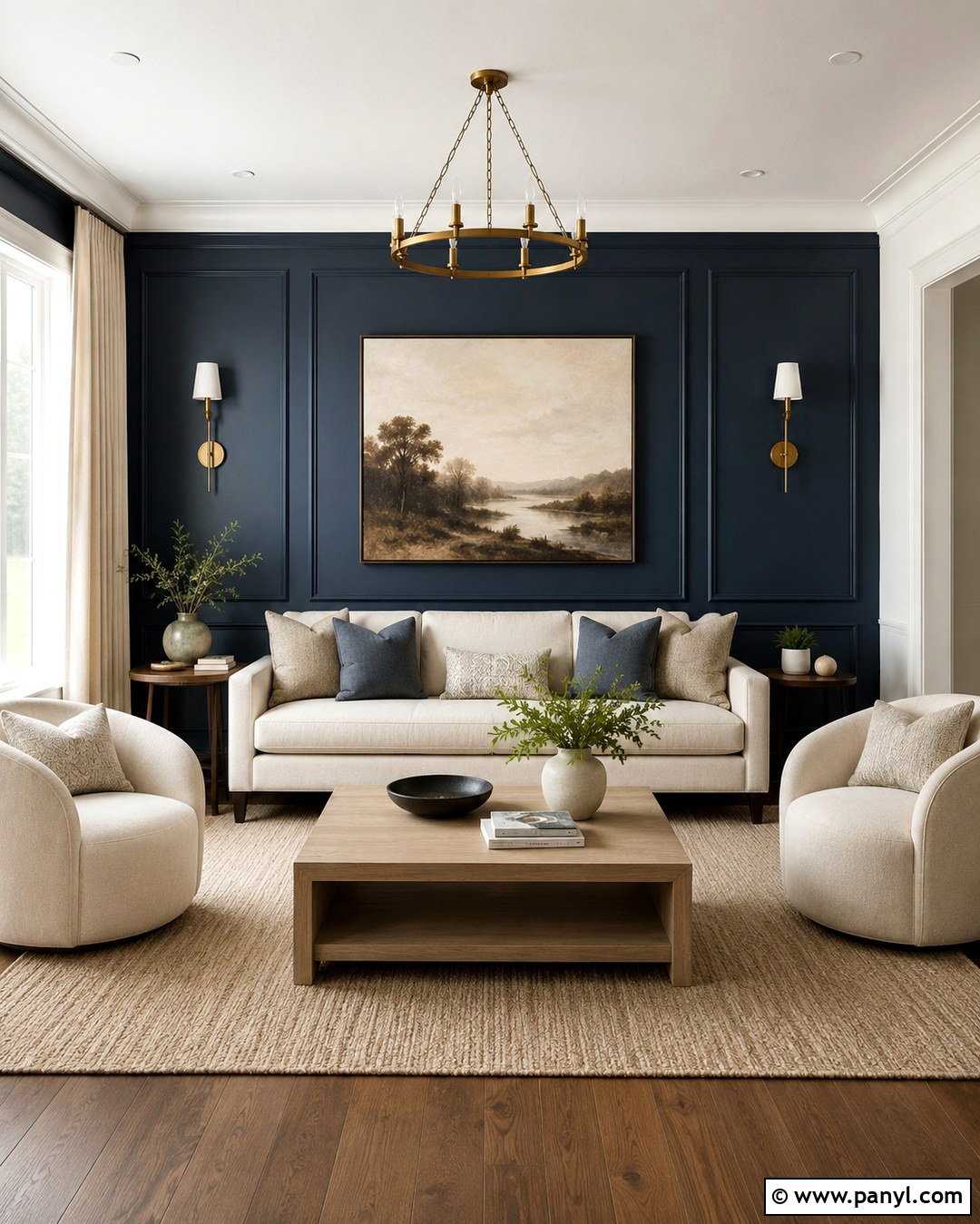 Navy Blue Paneled Wall With Cream Furniture - 20 Navy Blue And Cream Walls