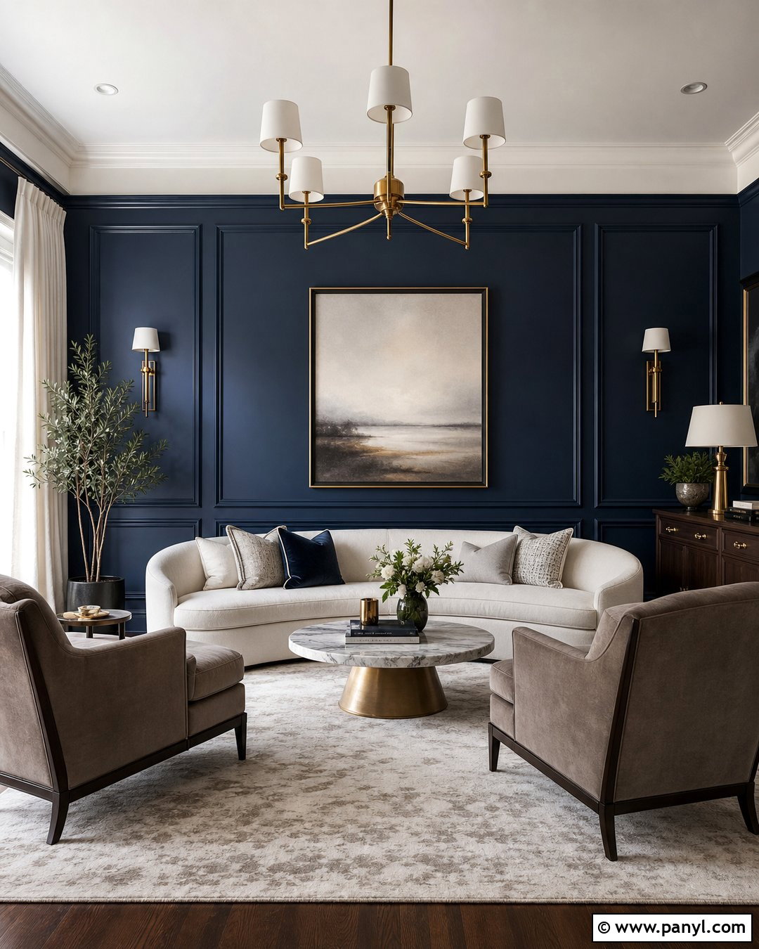 Navy Blue Picture Frame Molding Accent Wall - 35 navy blue accent wall living room ideas