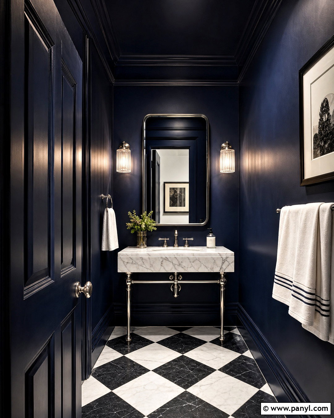 Navy Blue Powder Room With Marble - 20 dark powder room ideas