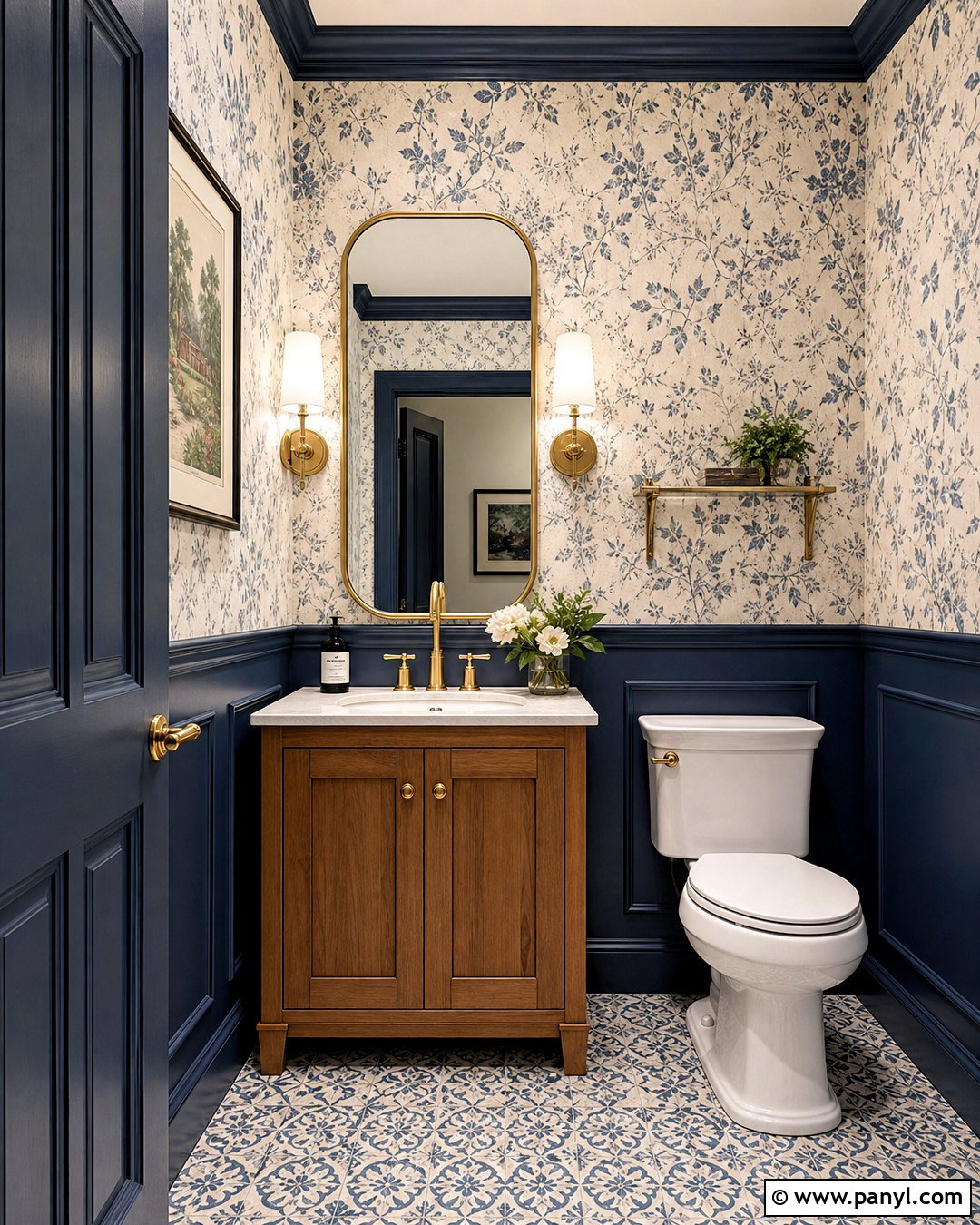 Navy Blue Powder Room With Wallpaper - 20 navy blue wall paint ideas