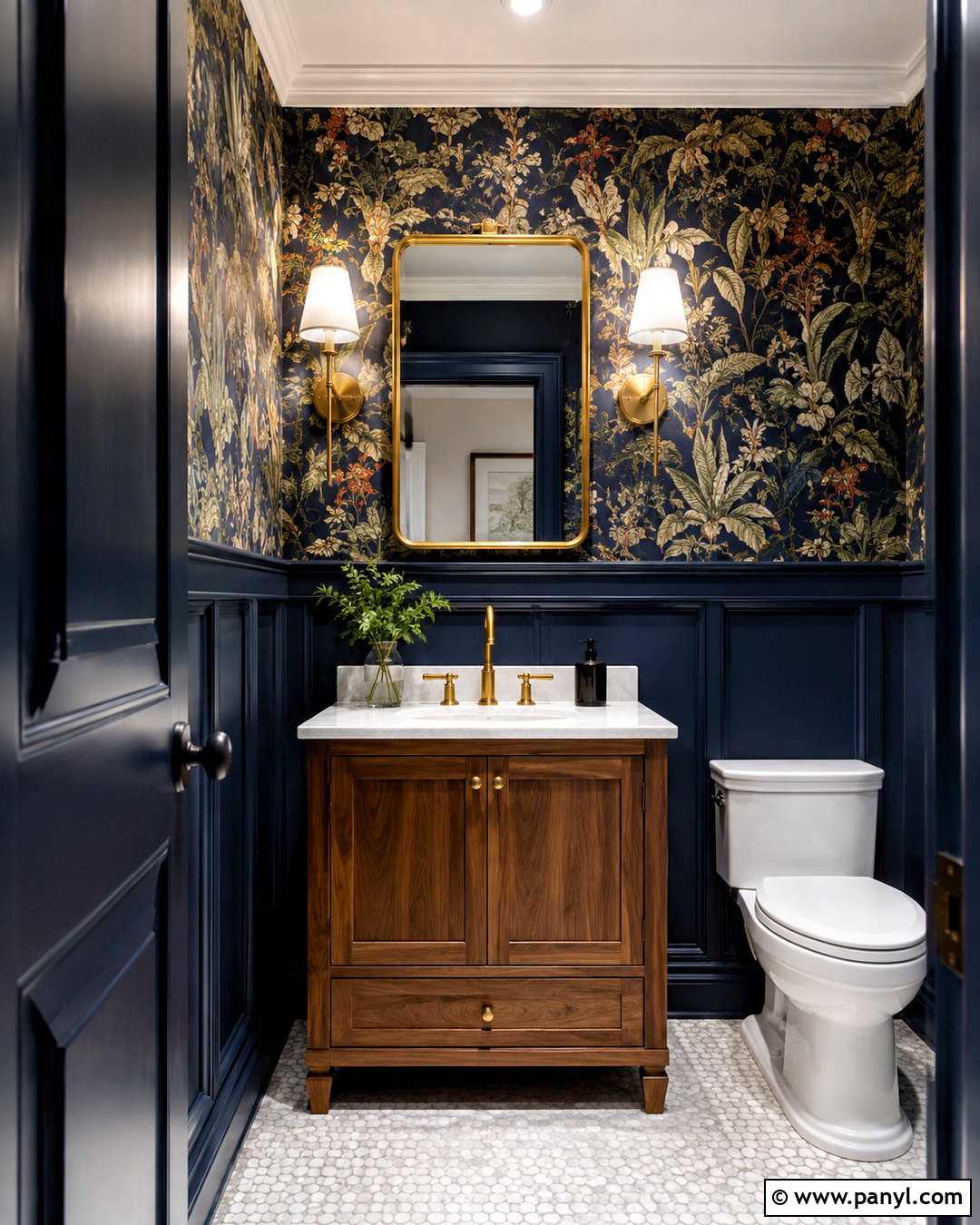 Navy Blue Powder Room With Wallpaper - 20 navy blue interior design ideas