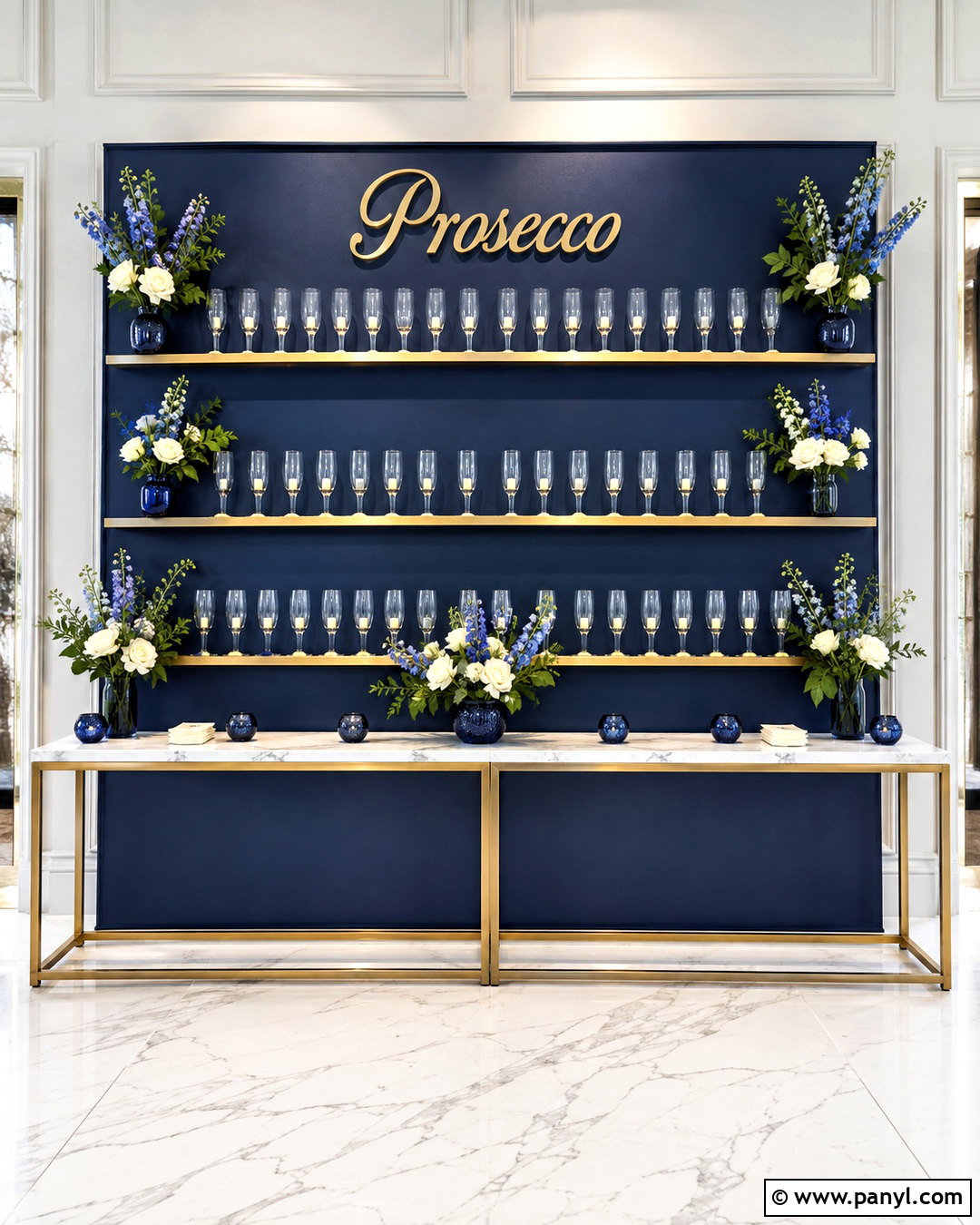 Navy Blue Prosecco Wall - 20 prosecco wall ideas