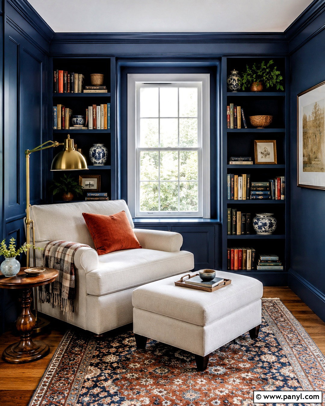 Navy Blue Reading Nook With Bookshelves - 20 navy blue interior design ideas