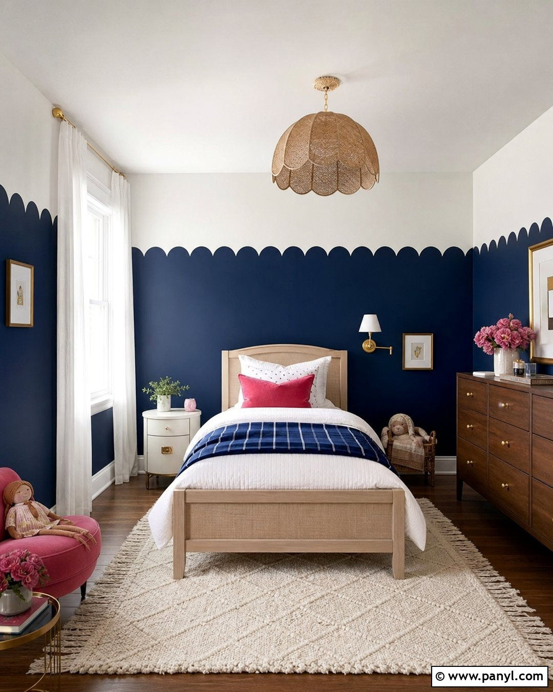 Navy Blue Scalloped Wall - 25 Scalloped Painted Wall Girls Room Ideas