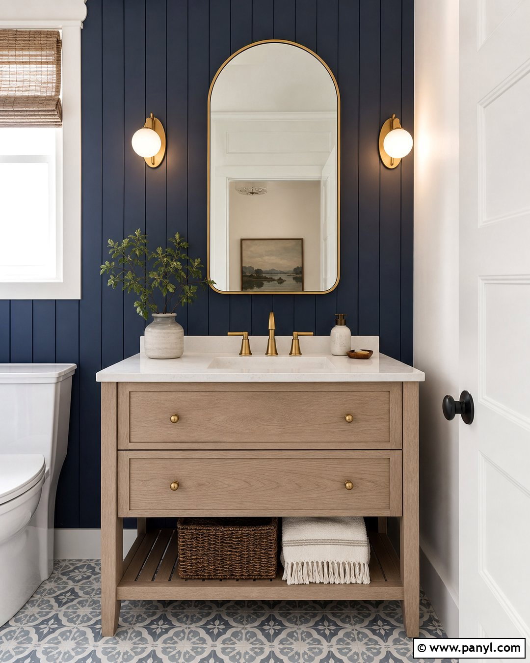 Navy Blue Shiplap Powder Room Wall - 35 Navy Blue Accent Wall Ideas