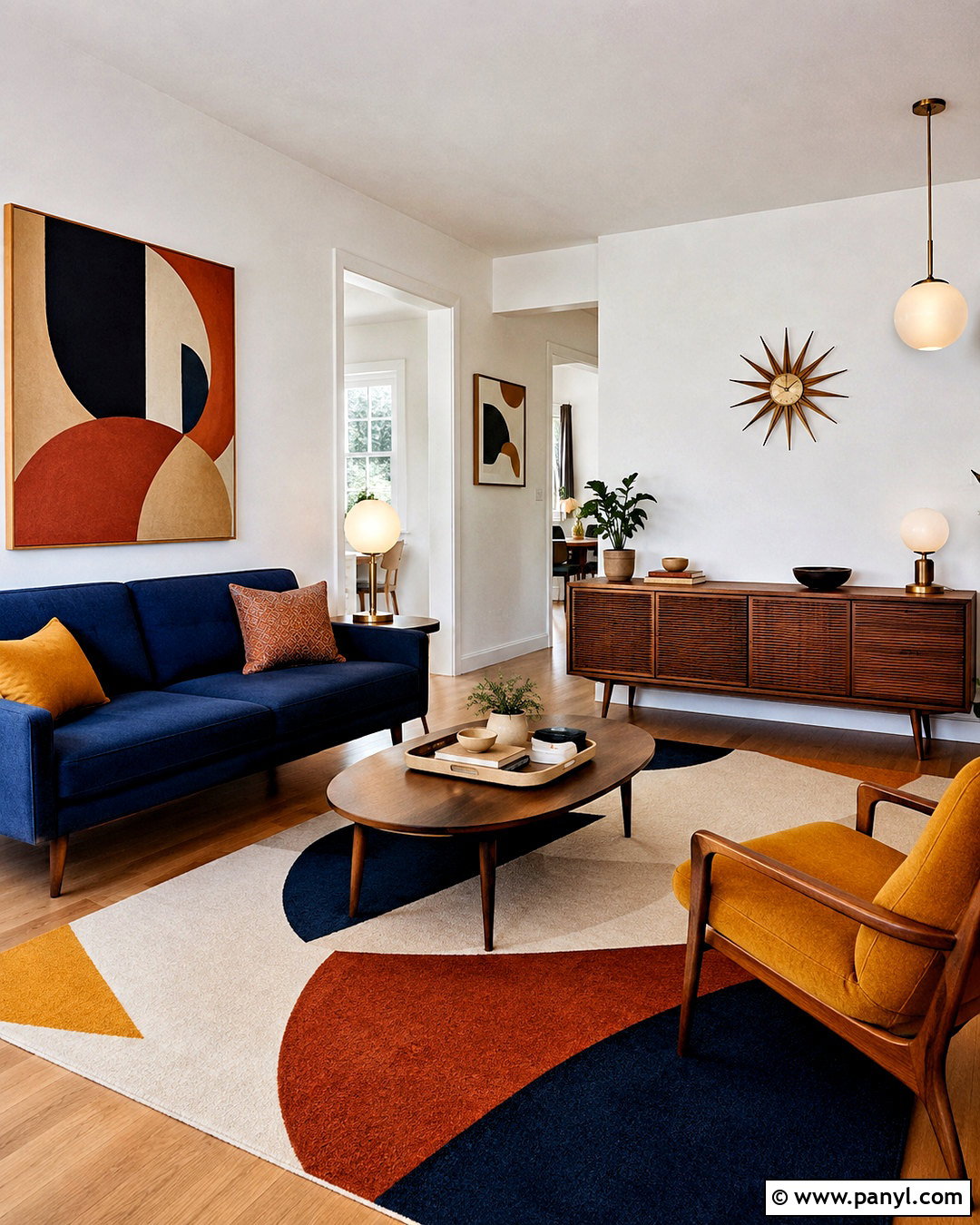Navy Blue Sofa Mid-Century Living Room - 20 navy blue sofa living room ideas