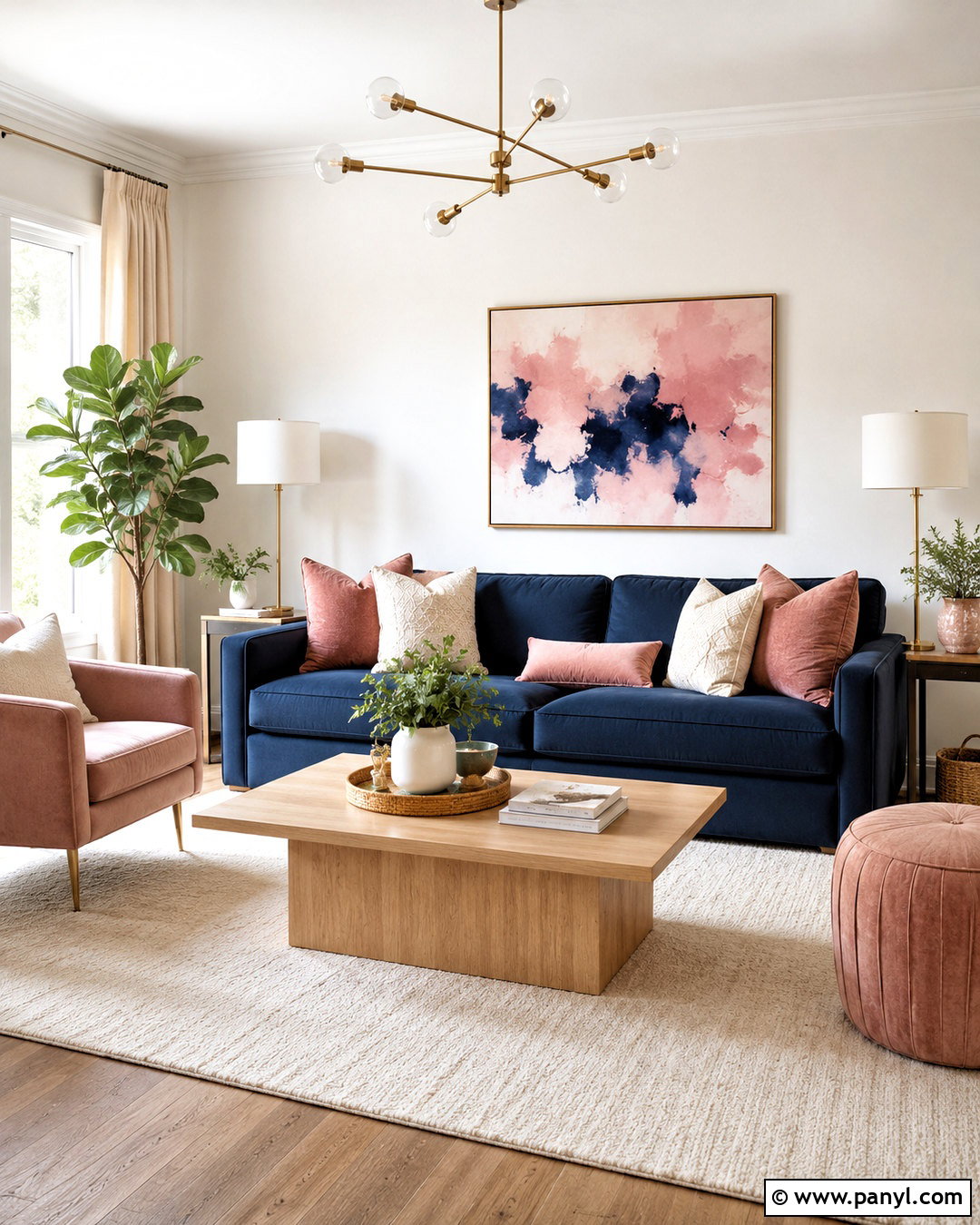 Navy Blue Sofa With Blush Pink - 20 navy blue sofa living room ideas