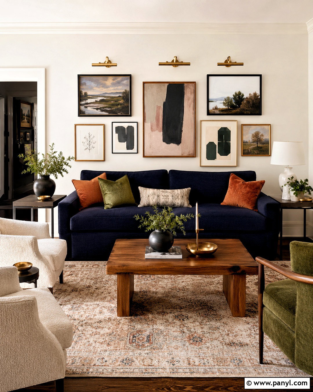 Navy Blue Sofa With Gallery Wall - 20 navy blue sofa living room ideas