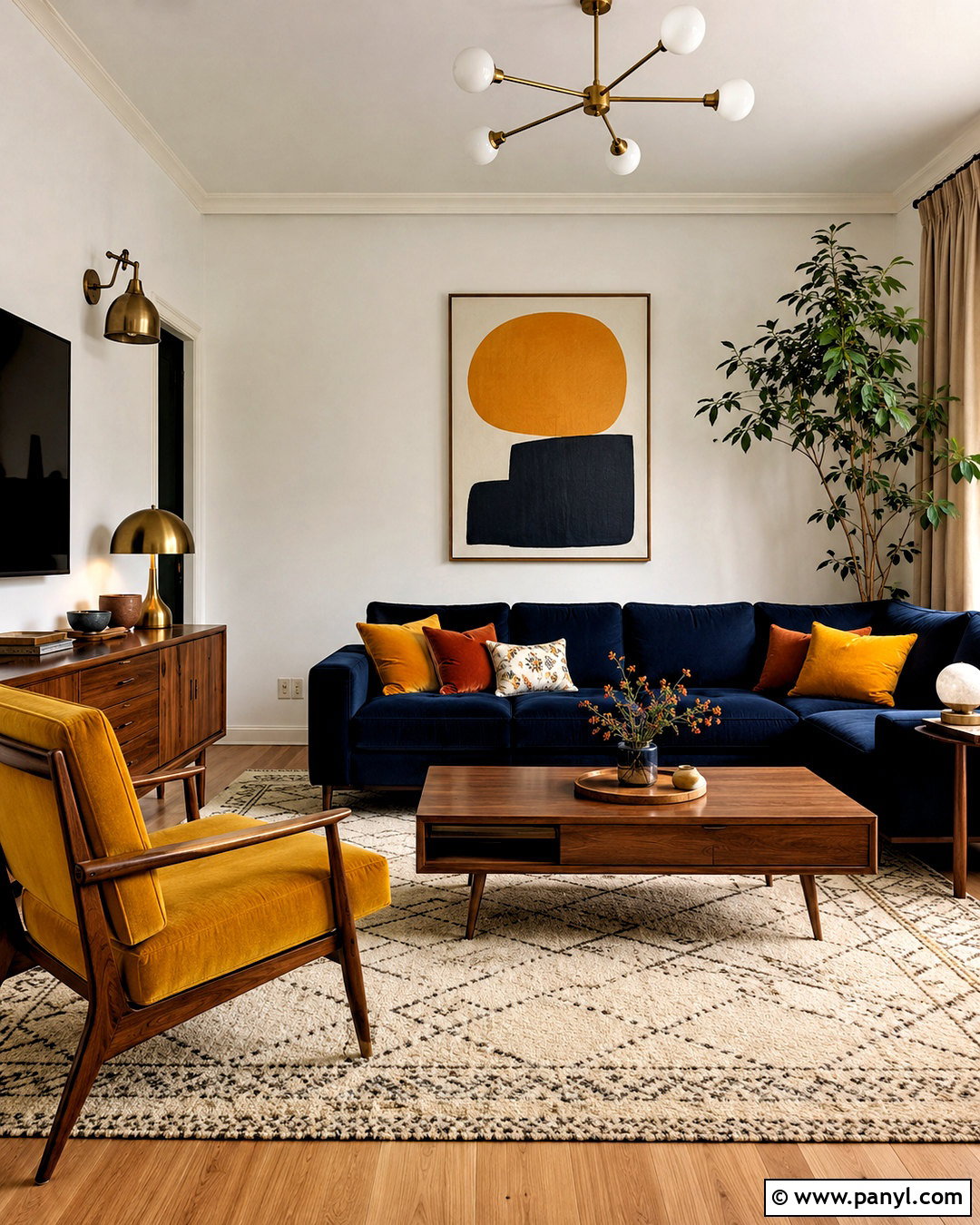 Navy Blue Sofa With Mustard Yellow - 20 navy blue sofa living room ideas