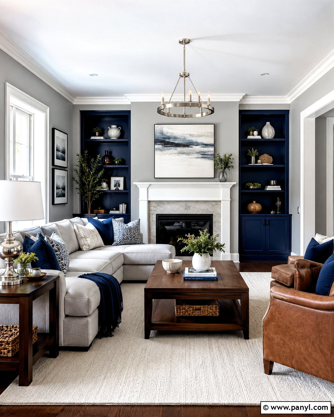 Navy Blue Soft Gray And Crisp White Living Room Color Combination - 20 best color combinations for living room ideas