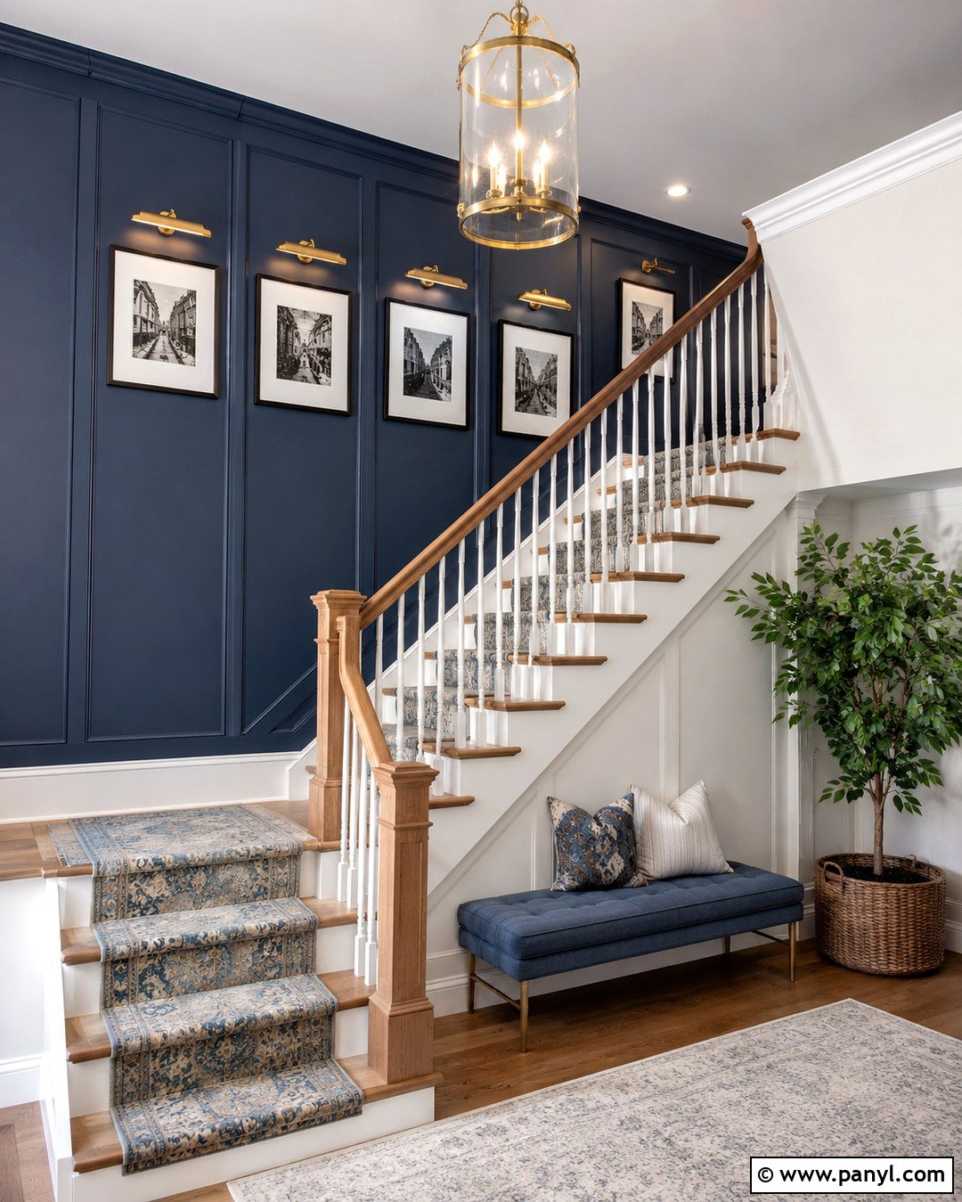 Navy Blue Staircase Wall - 20 Navy Blue Statement Wall Ideas