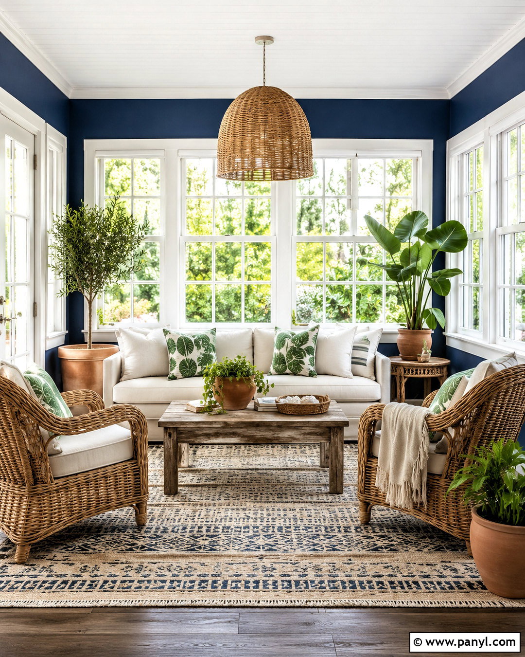 Navy Blue Sunroom Walls With Wicker Furniture - 40 navy blue walls
