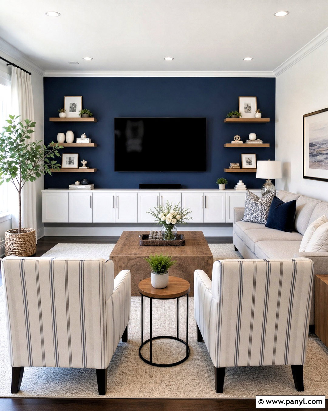 Navy Blue TV Accent Wall - 20 accent walls in living room with tv ideas