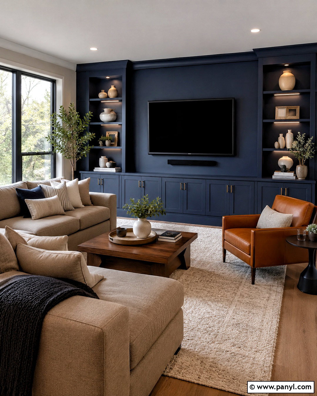 Navy Blue TV Wall With Built-In Storage - 40 navy blue walls