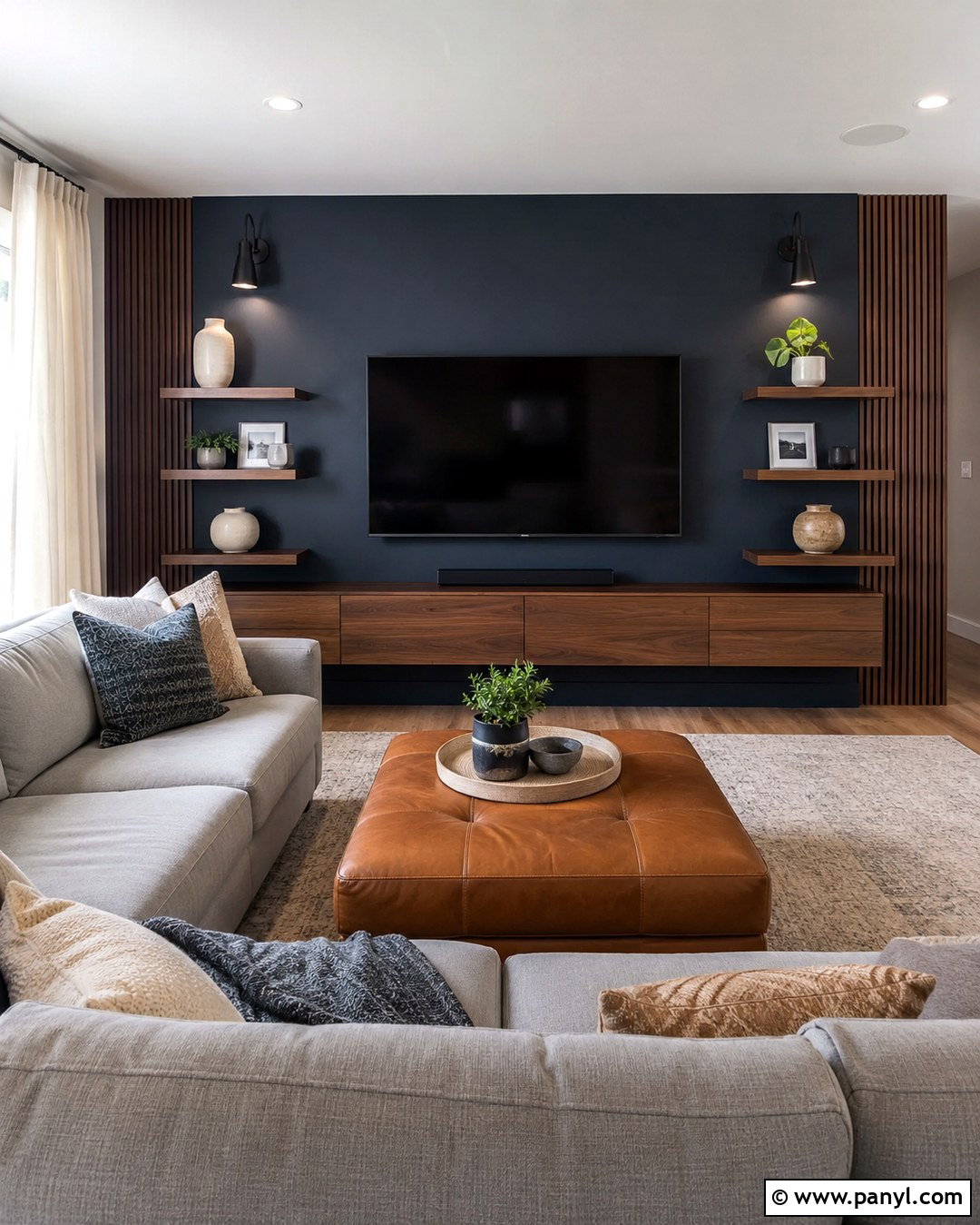 Navy Blue TV Wall - 20 Navy Blue Statement Wall Ideas