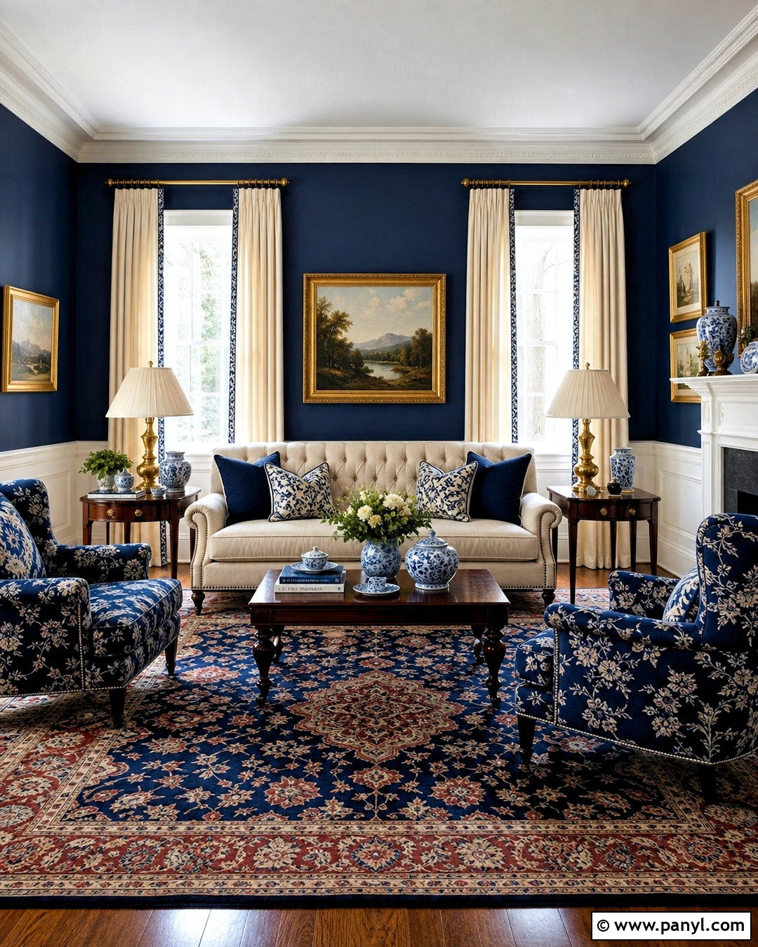 Navy Blue Traditional Living Room - 20 navy blue living room decor ideas