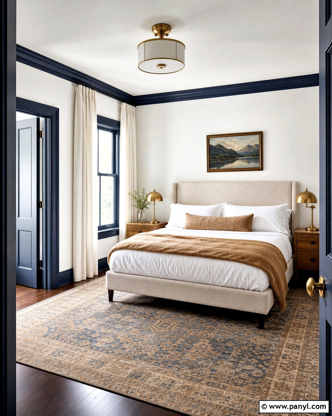 Navy Blue Trim Bedroom With White Walls - 20 blue trim bedroom ideas
