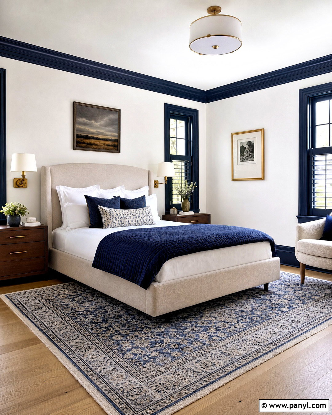 Navy Blue Trim Bedroom - 20 dark baseboards and trim ideas