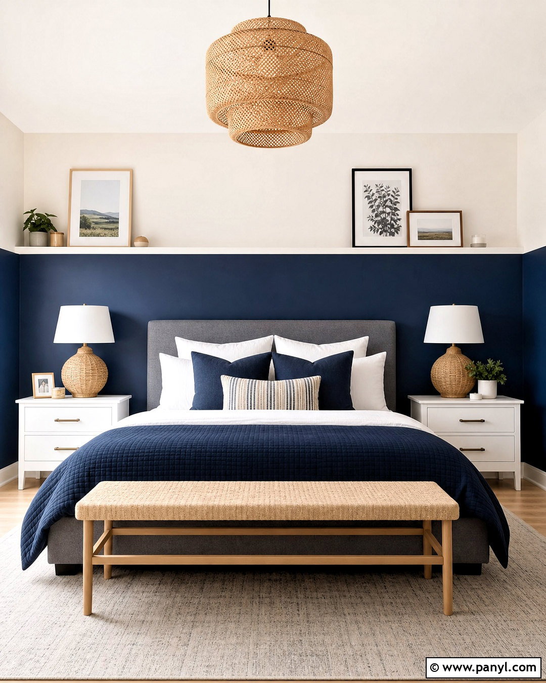 Navy Blue Two-Tone Feature Wall - 20 navy blue feature wall bedroom ideas