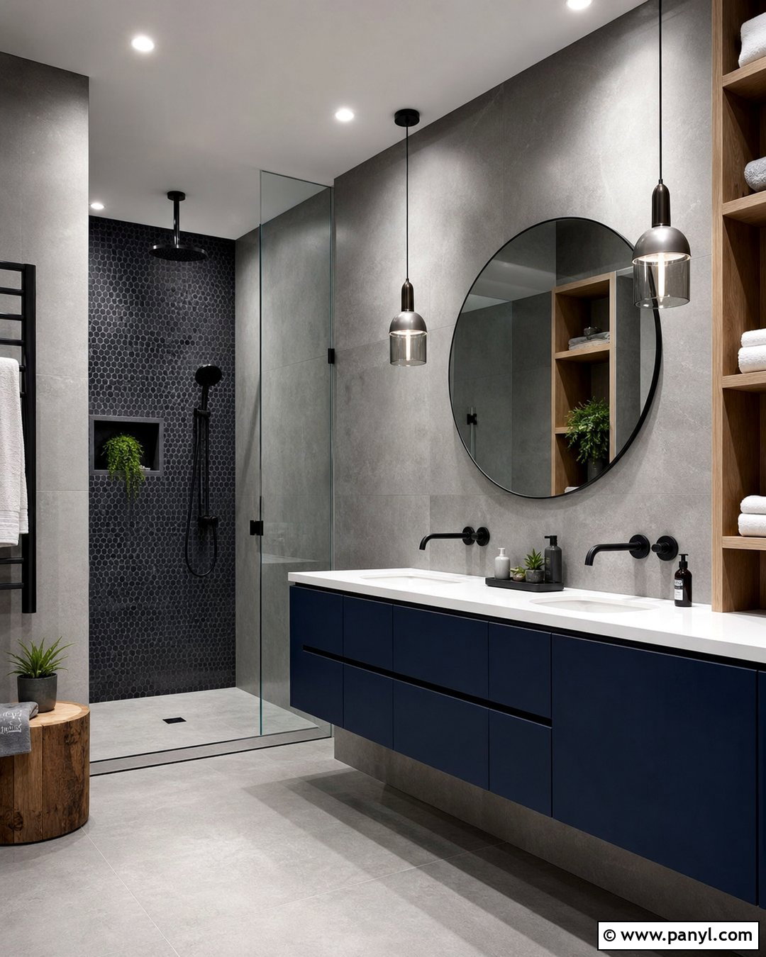 Navy Blue Vanity With Concrete Gray Walls - 20 Navy Blue Bathroom Vanity Gray Walls