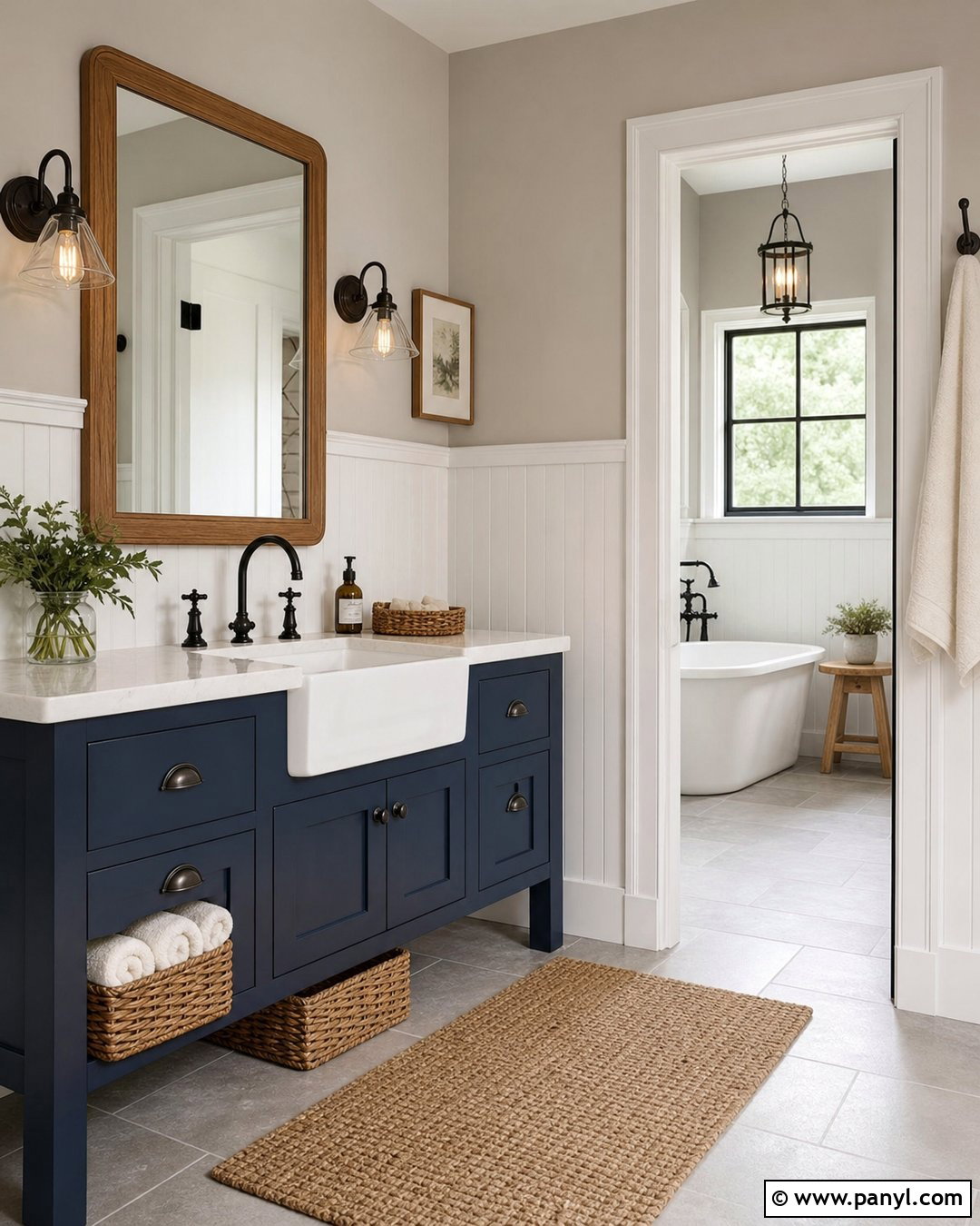 Navy Blue Vanity With Farmhouse Gray Walls - 20 Navy Blue Bathroom Vanity Gray Walls