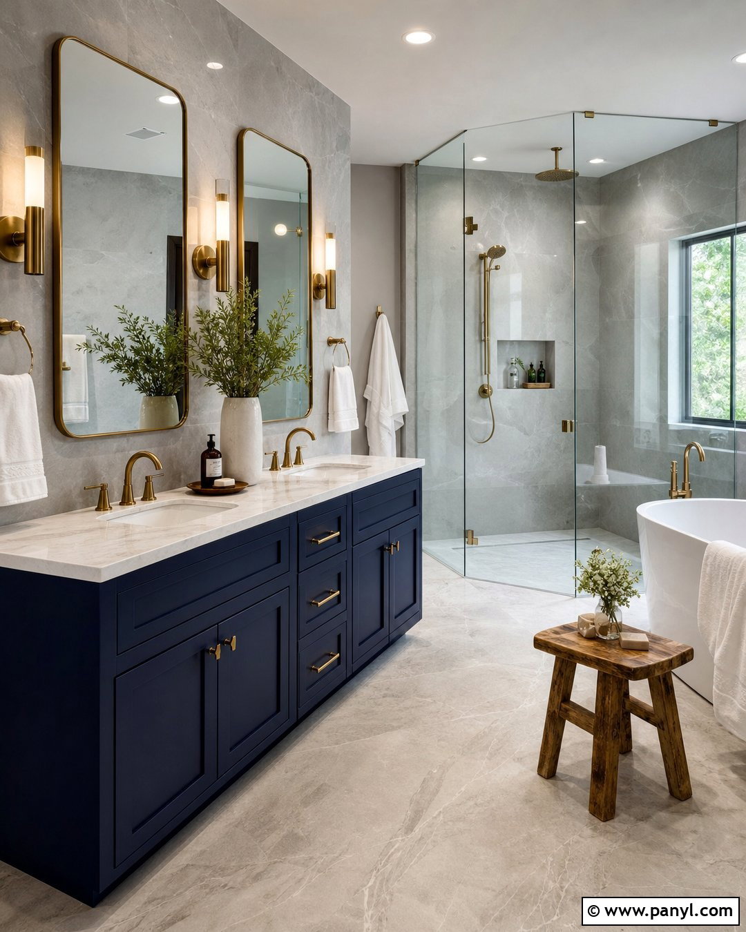 Navy Blue Vanity With Gray Marble Walls - 20 Navy Blue Bathroom Vanity Gray Walls