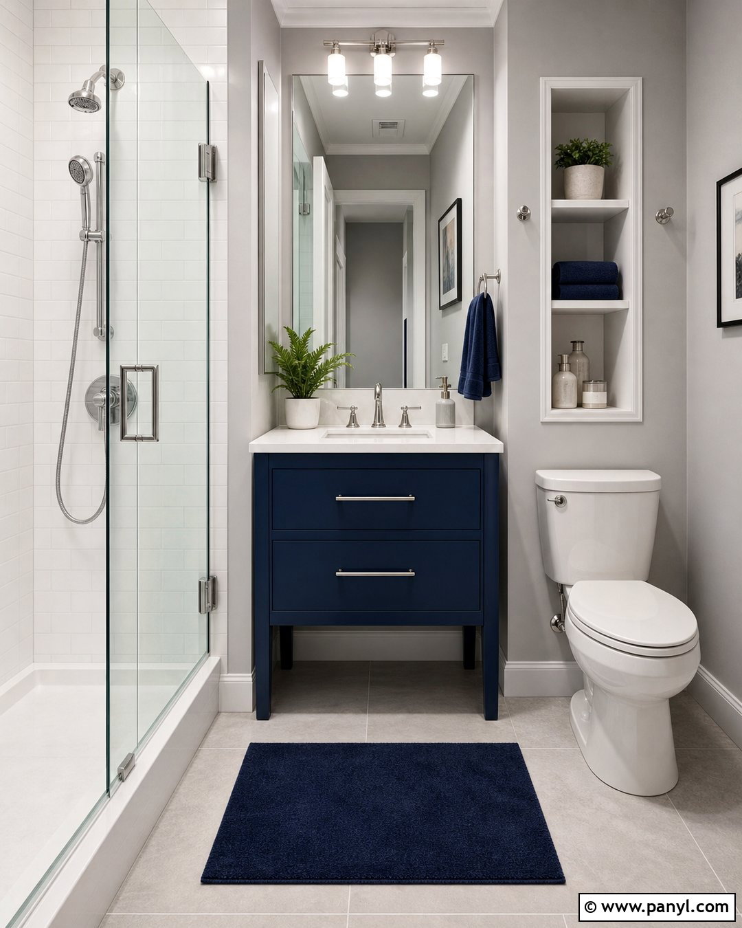 Navy Blue Vanity With Gray Walls In A Small Bathroom - 20 Navy Blue Bathroom Vanity Gray Walls
