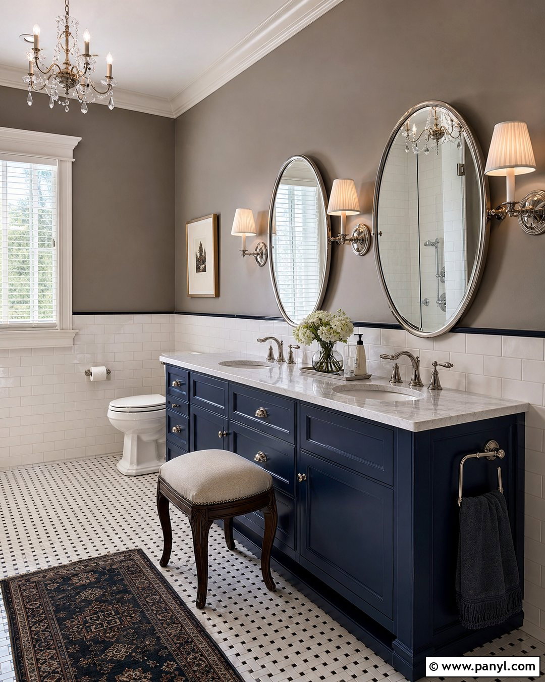 Navy Blue Vanity With Traditional Gray Walls - 20 Navy Blue Bathroom Vanity Gray Walls