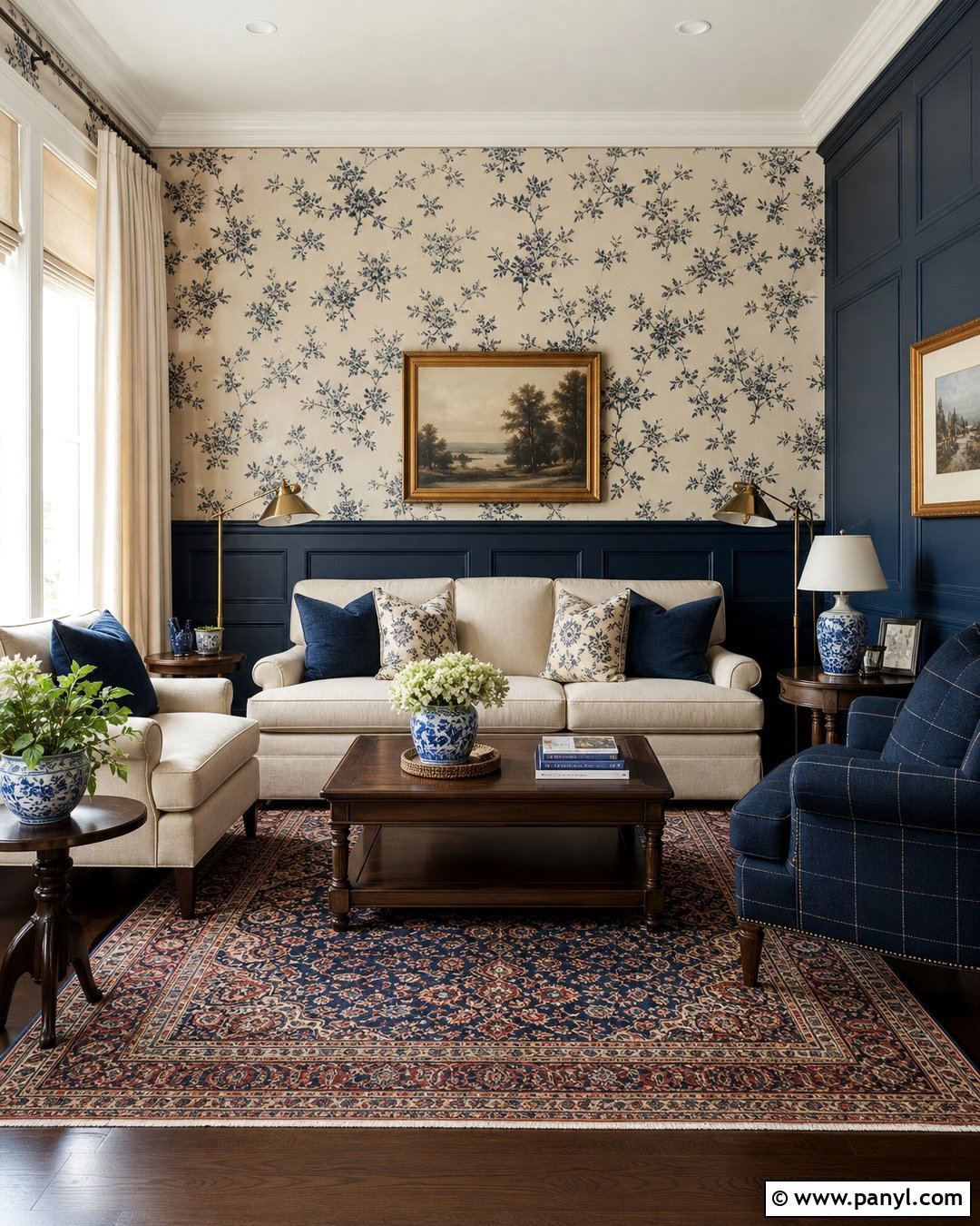 Navy Blue Wainscoting Accent Wall - 35 navy blue accent wall living room ideas