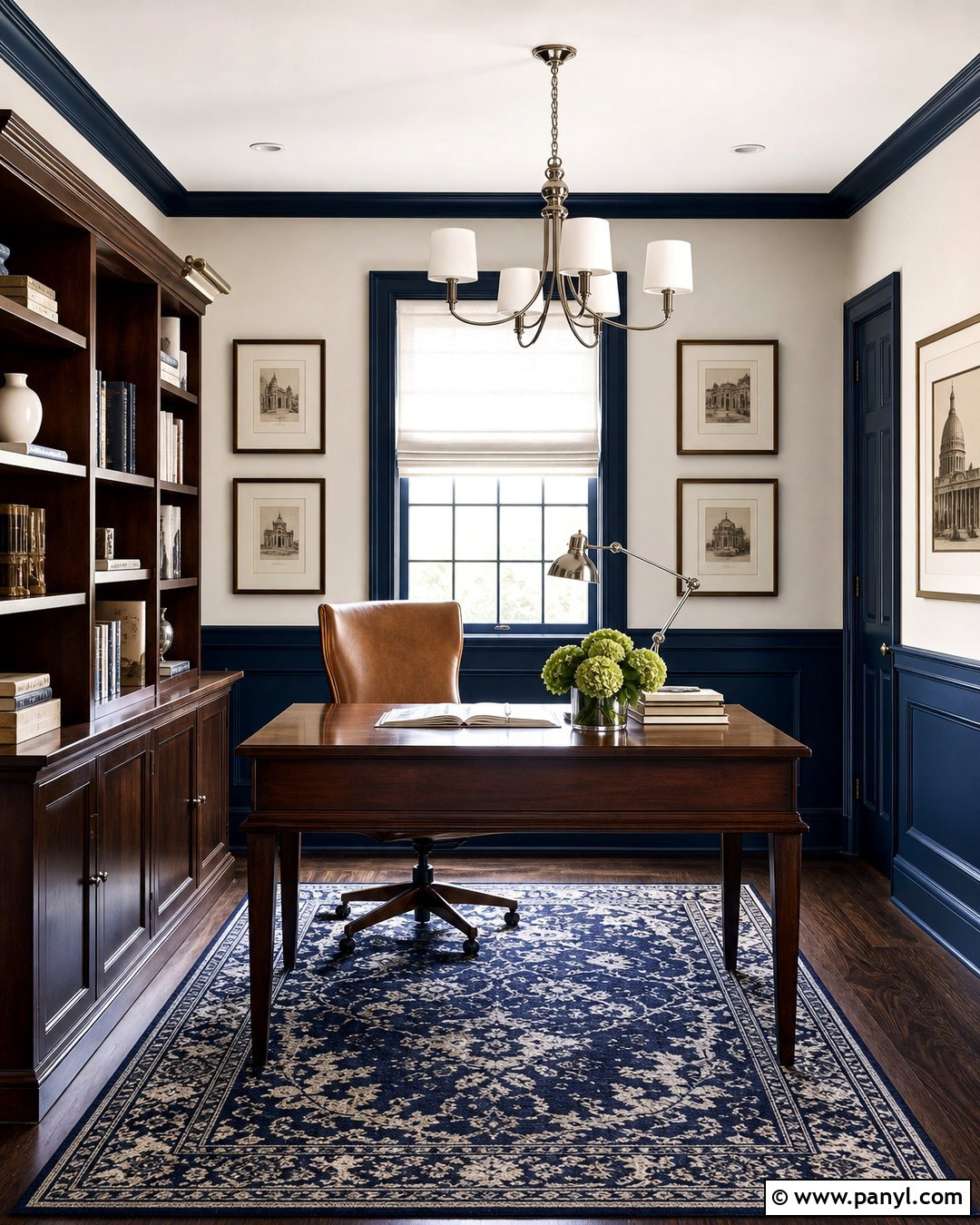 Navy Blue Wall Moulding With Soft White Walls - 25 Wall Moulding Color Ideas