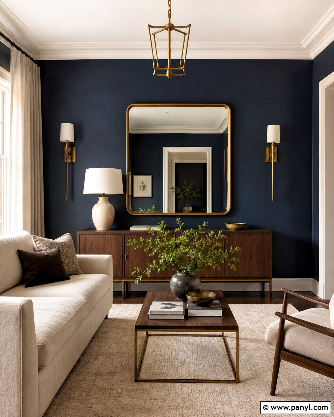 Navy Blue Wall With Brass Decor - 20 navy blue wall decor ideas