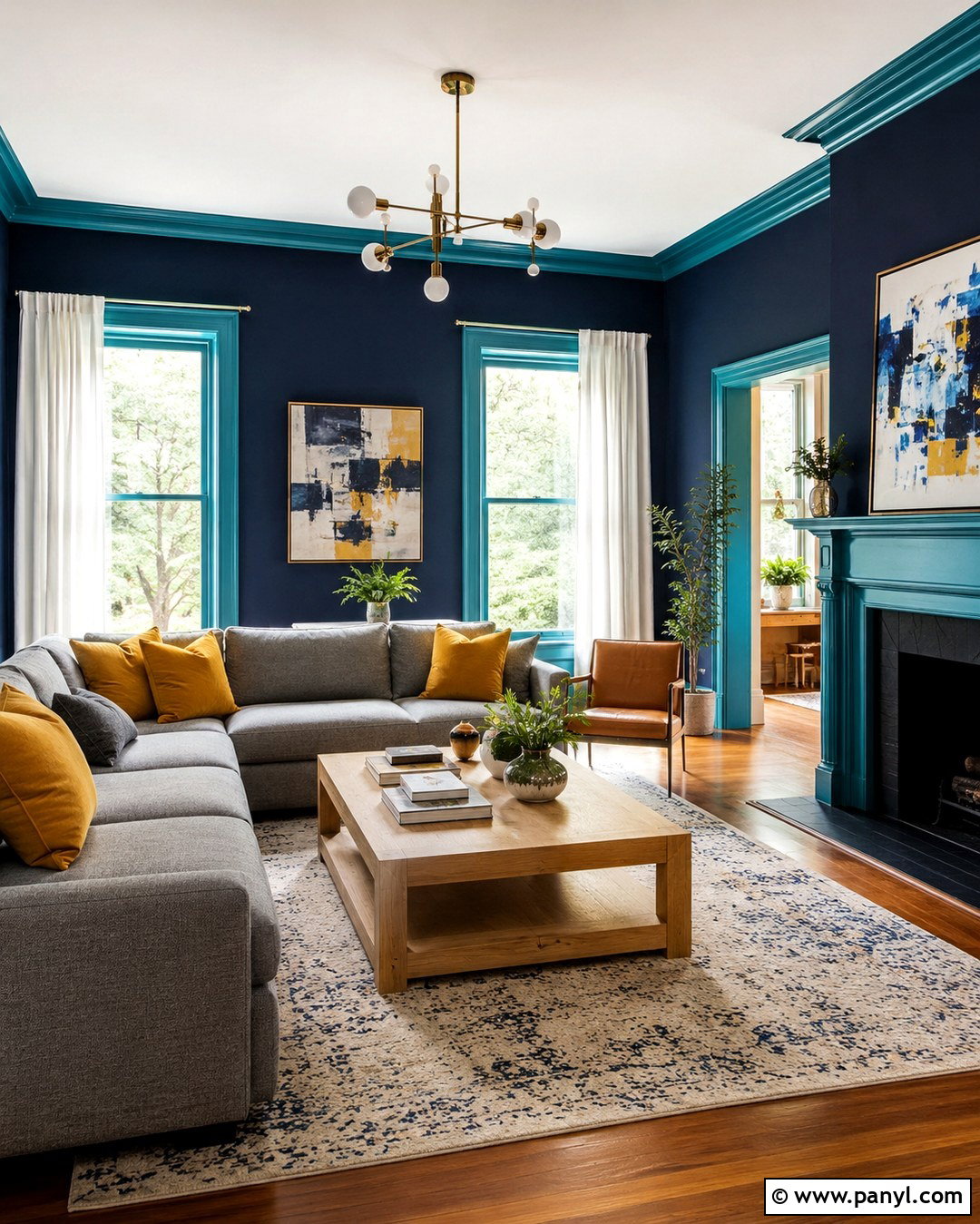 Navy Blue Wall With Bright Trim - 20 Colorful Interior Walls