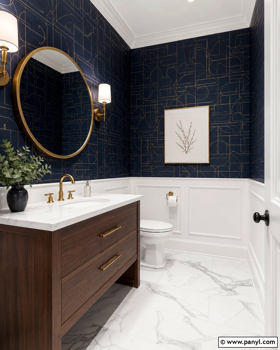 Navy Blue Wall With Gold Lines Bathroom - 20 Navy Blue Wall With Gold Lines