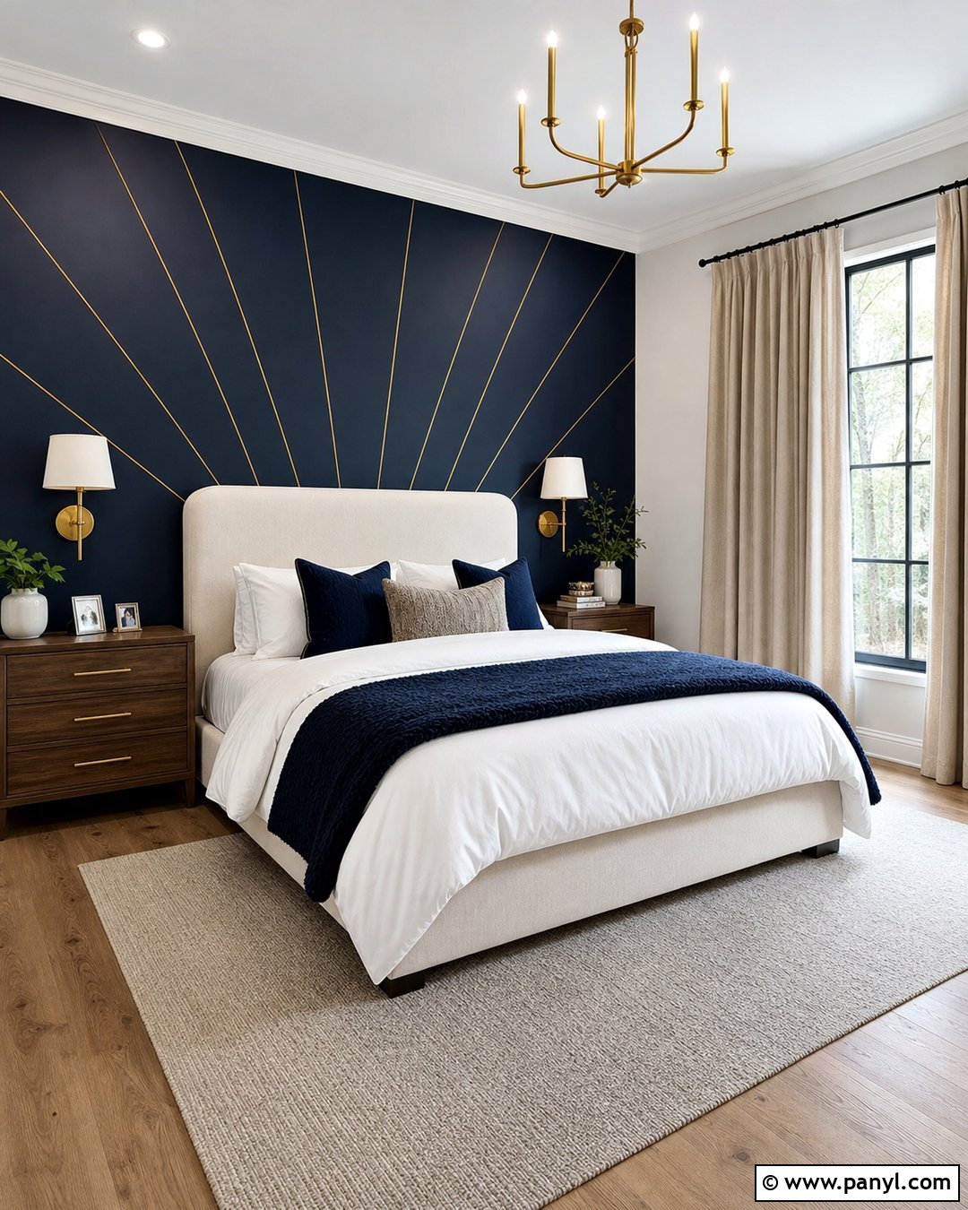 Navy Blue Wall With Gold Lines Bedroom - 20 Navy Blue Wall With Gold Lines