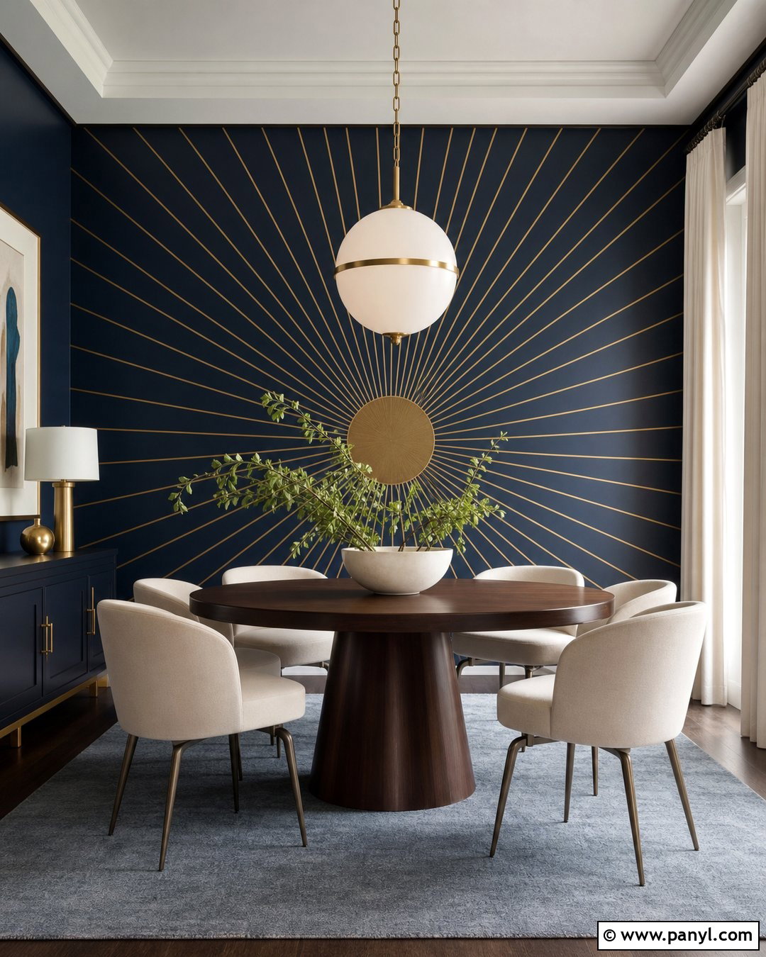 Navy Blue Wall With Gold Sunburst Lines - 20 Navy Blue Wall With Gold Lines