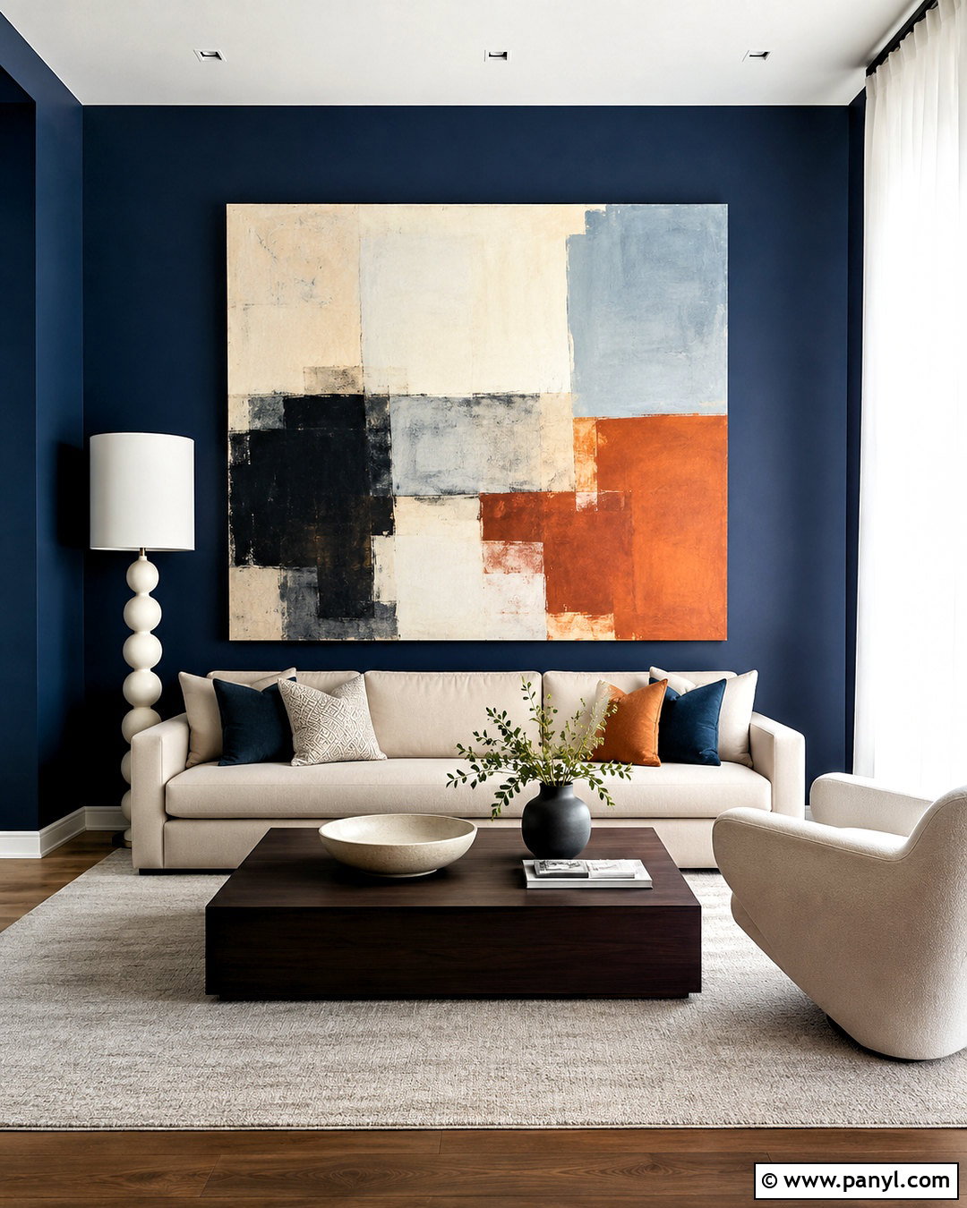 Navy Blue Wall With Oversized Art - 20 navy blue wall decor ideas