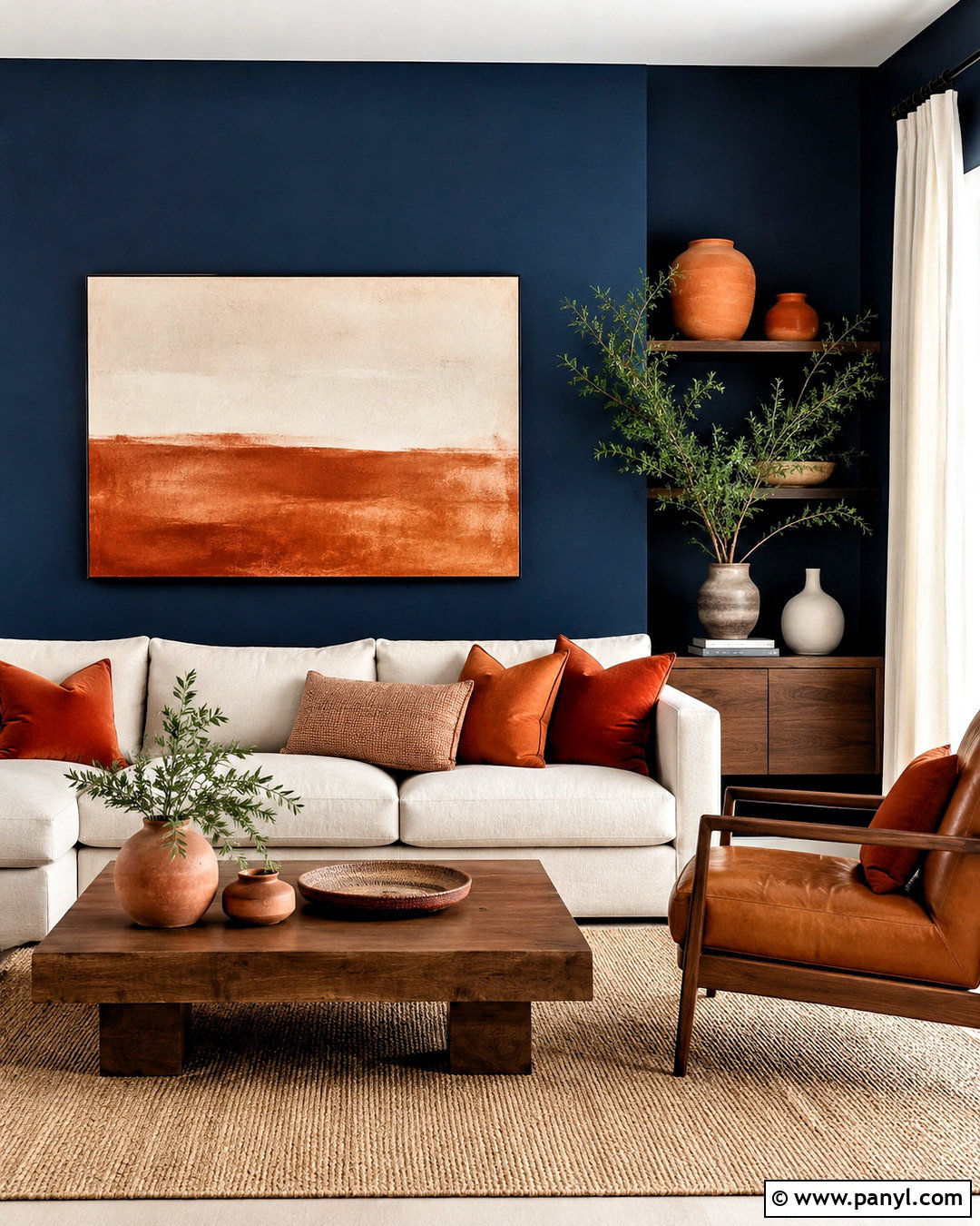 Navy Blue Wall With Terracotta Decor - 20 navy blue wall decor ideas