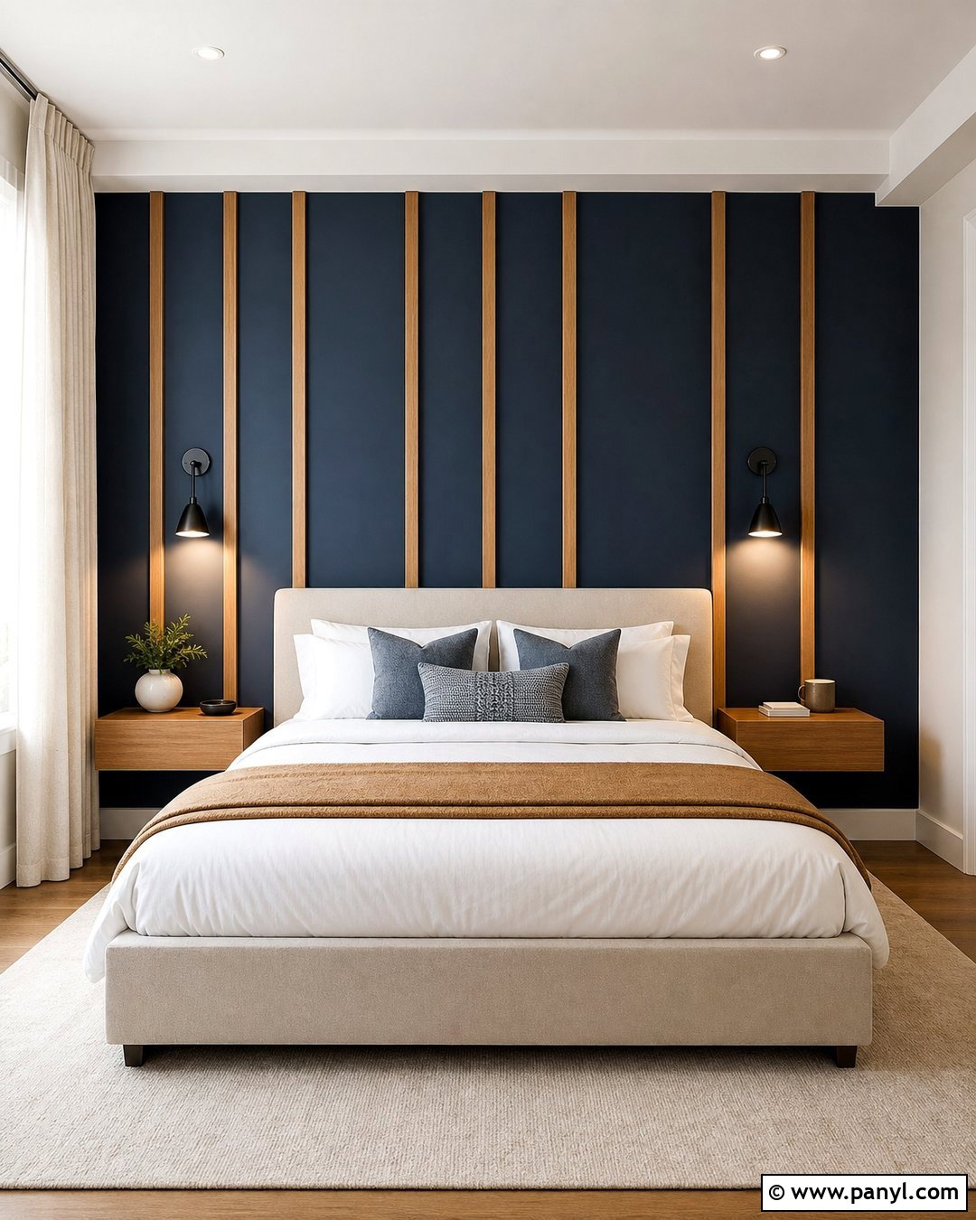 Navy Blue Wall With Wood Slats - 20 Accent Blue Wall Ideas