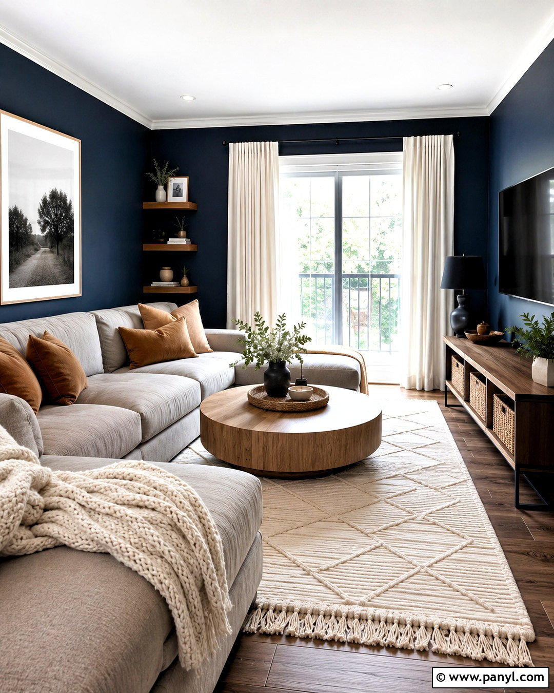 Navy Blue Walls With A Gray Sectional - 20 navy blue walls living room ideas